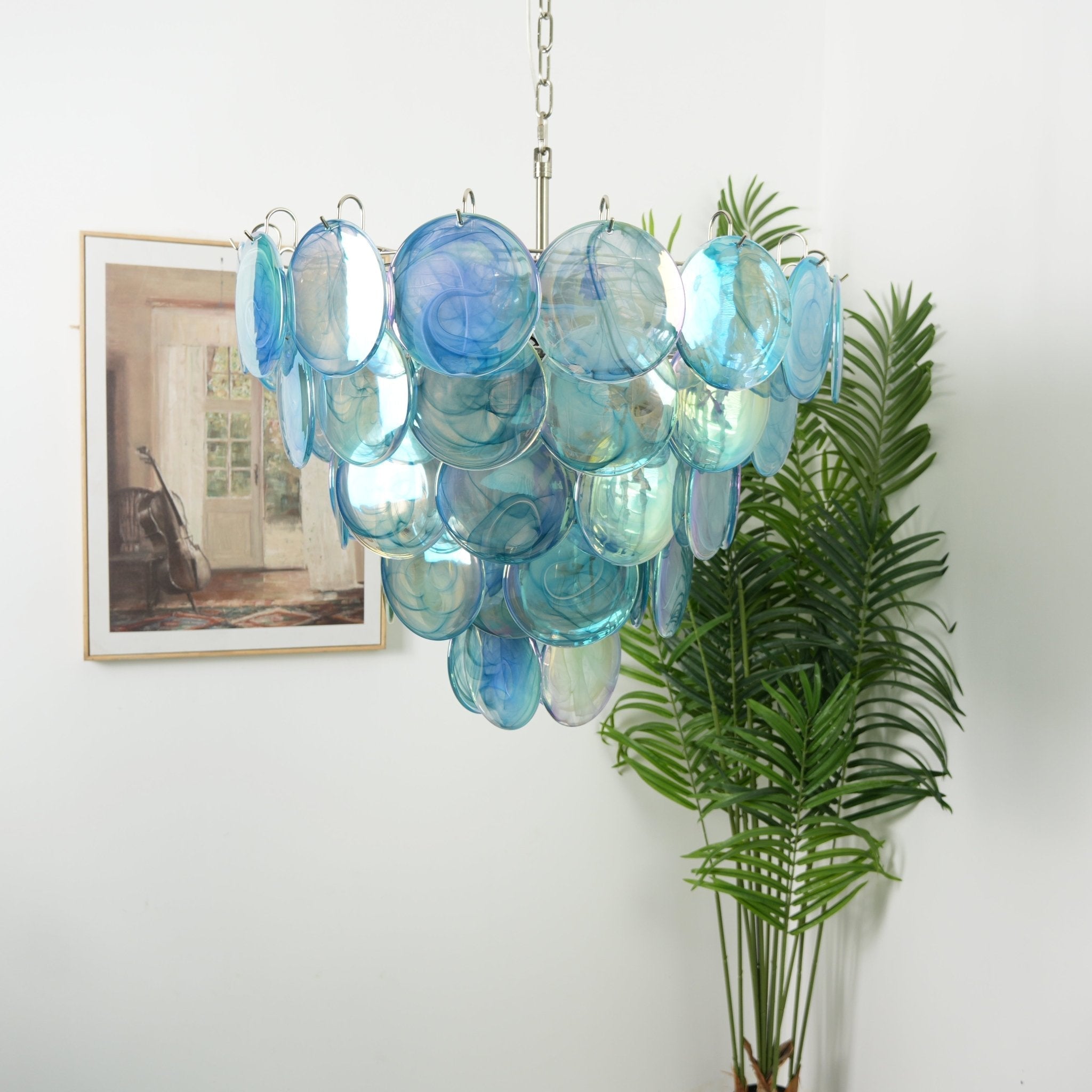 Aurora Chandelier Blue Murano Glass Disc Elegant - Letslighting