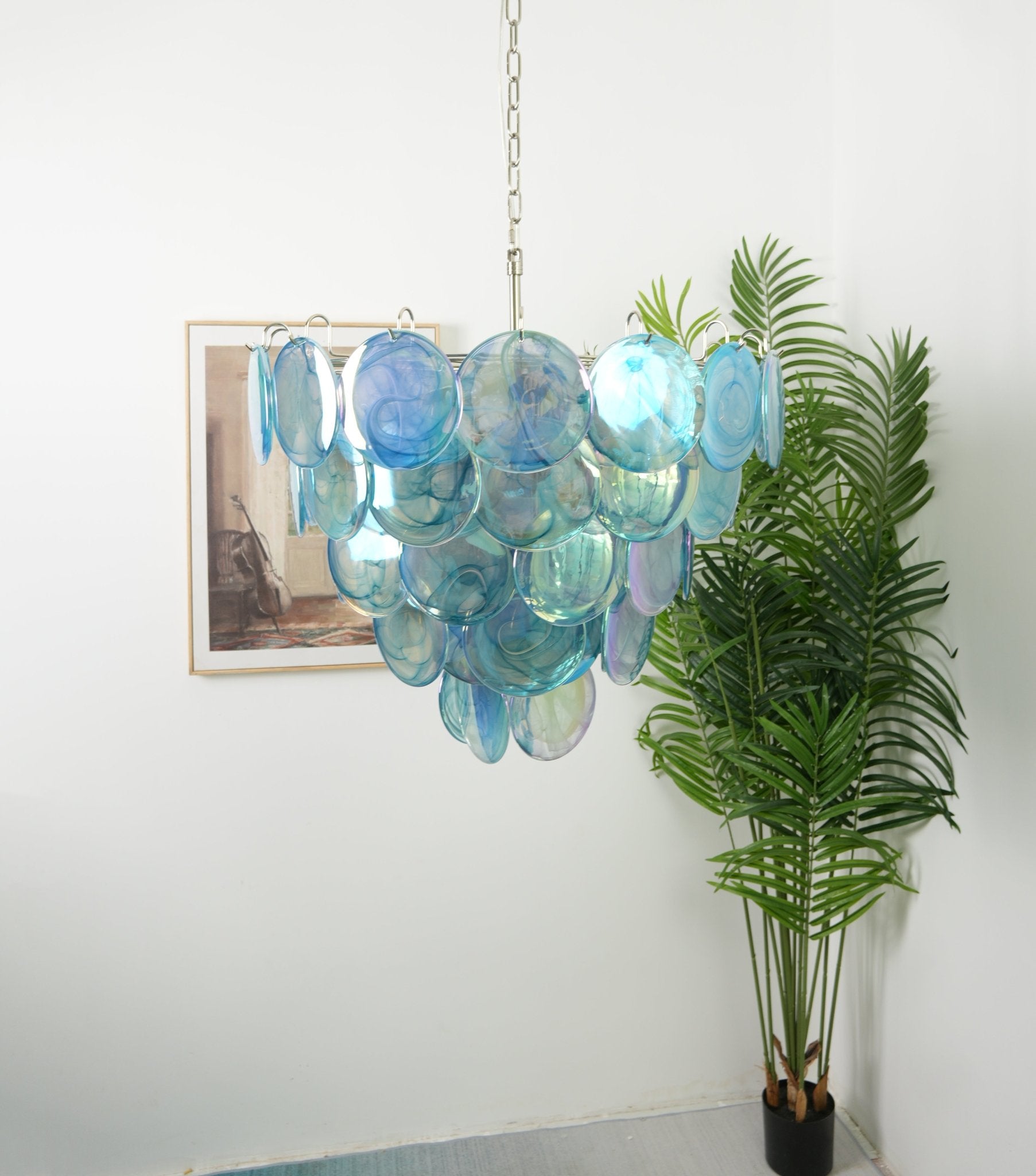 Aurora Chandelier Blue Murano Glass Disc Elegant - Letslighting