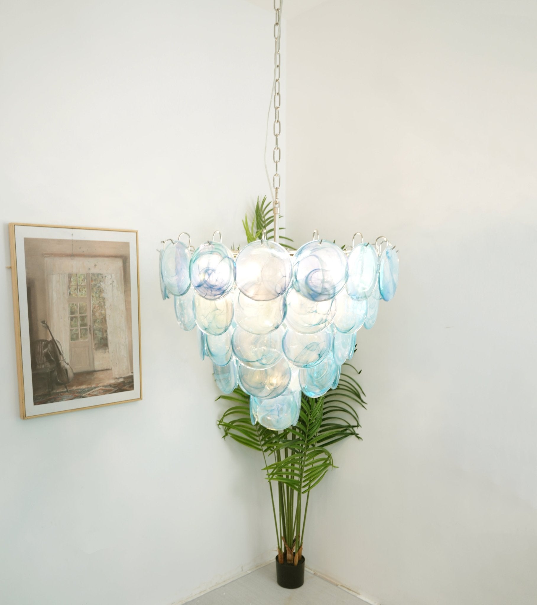 Aurora Chandelier Blue Murano Glass Disc Elegant - Letslighting
