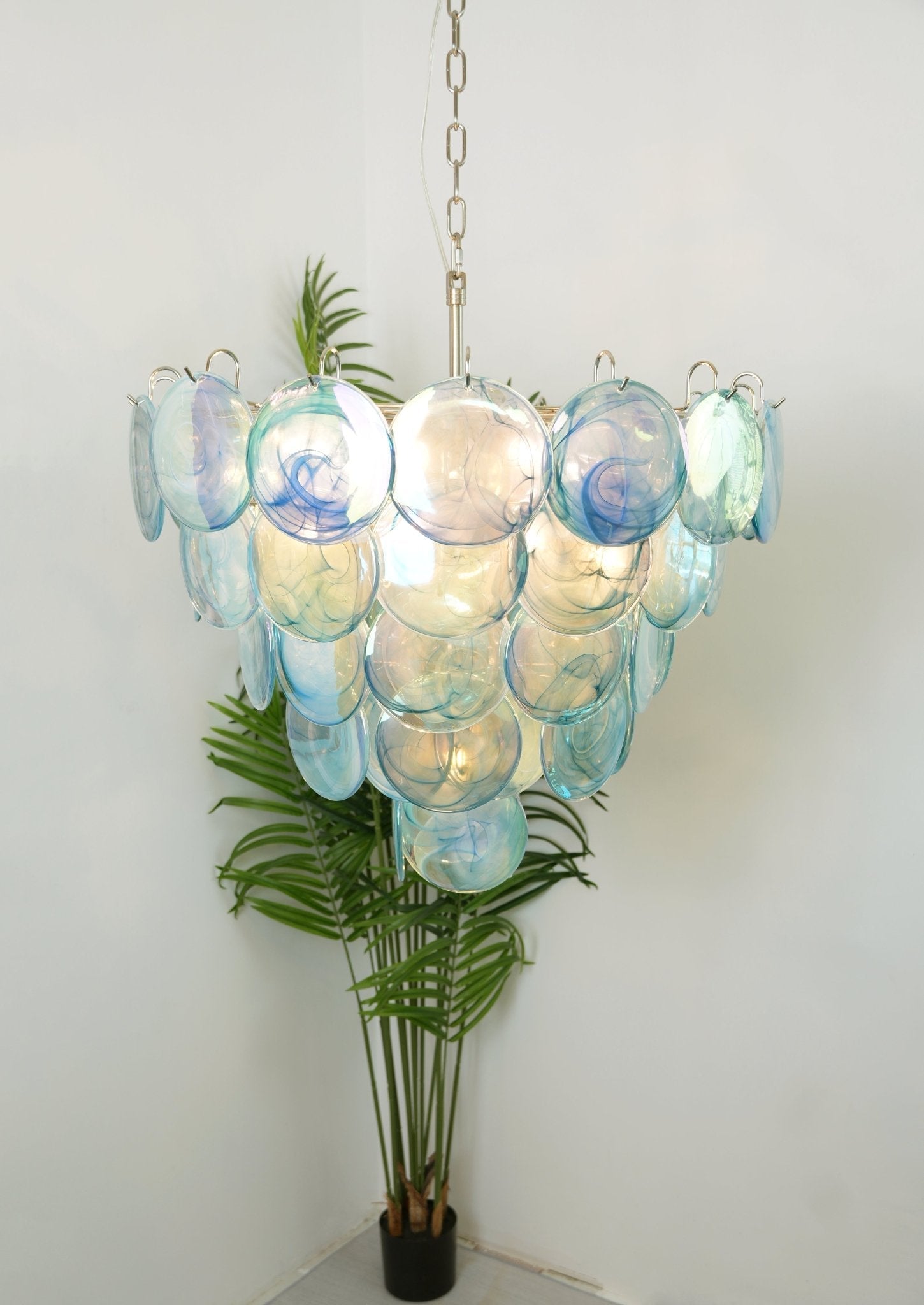 Aurora Chandelier Blue Murano Glass Disc Elegant - Letslighting