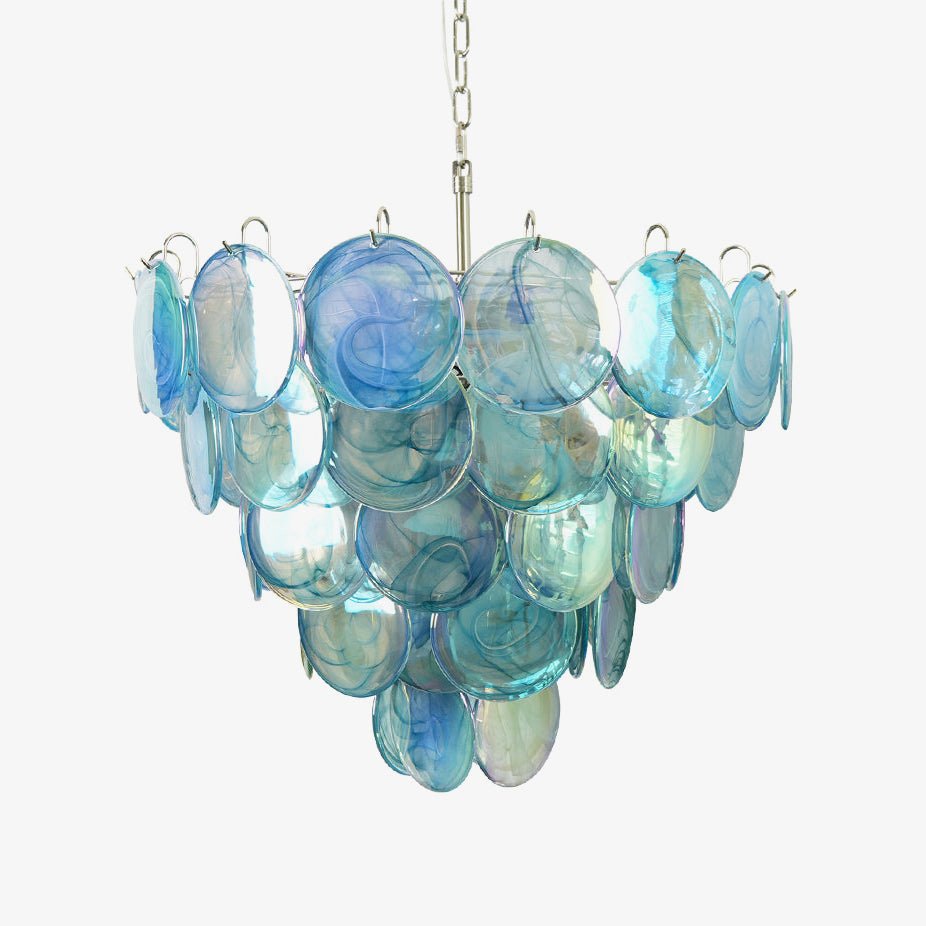 Aurora Chandelier Blue Murano Glass Disc Elegant - Letslighting