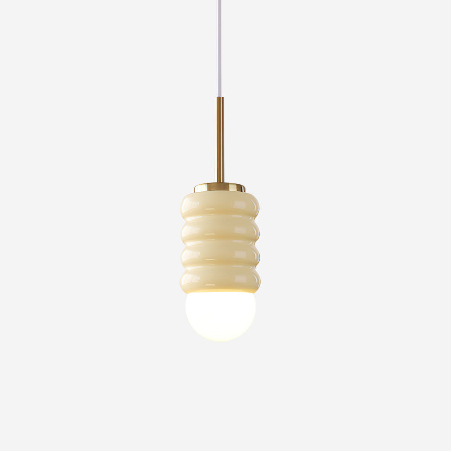 Pendant Lamp Ribbed Ceramic Shade Brass Warm Midcentury - Letslighting