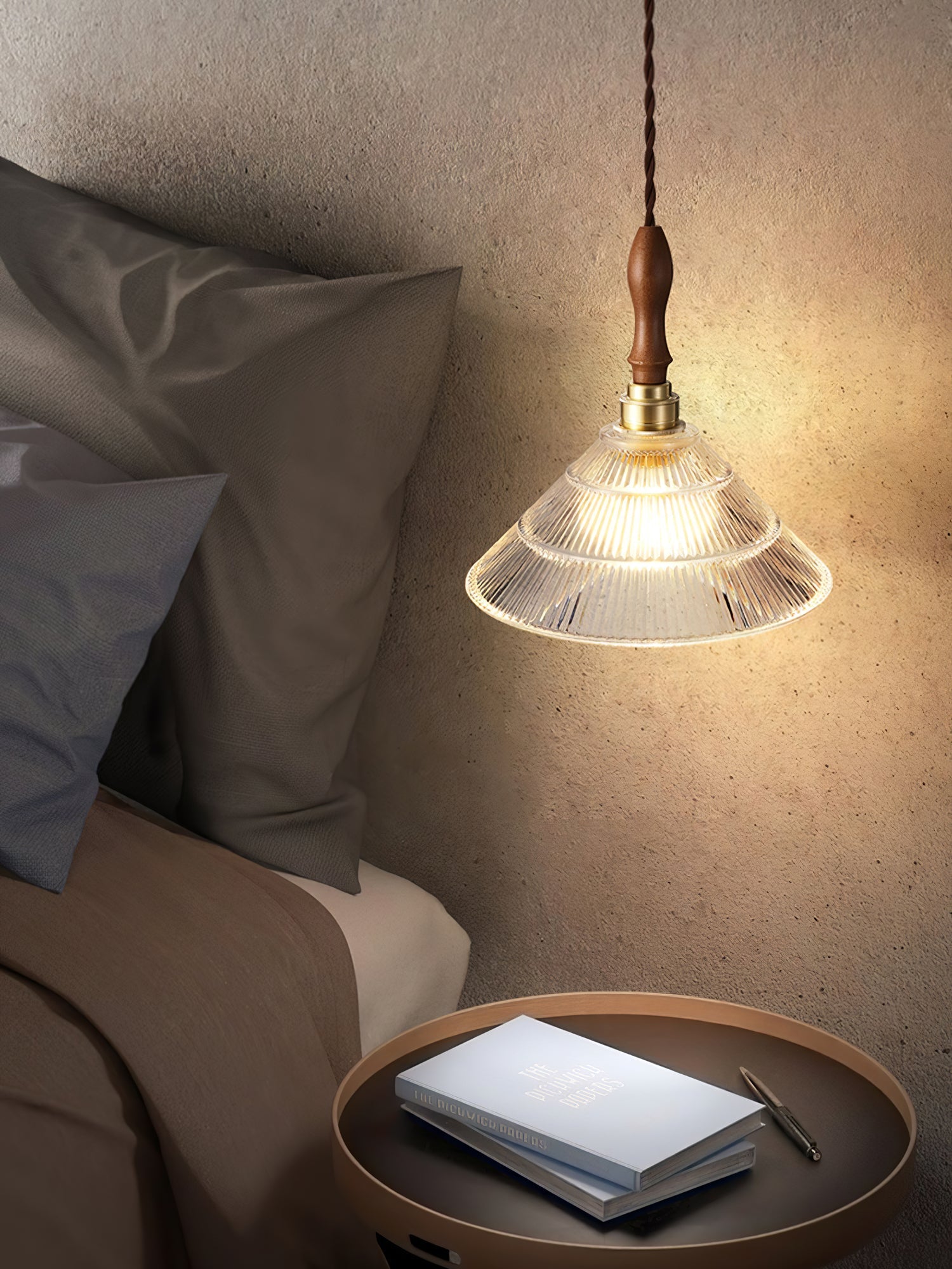 Arcara Vintage Ripple Glass Wood Pendant Lamp - Letslighting
