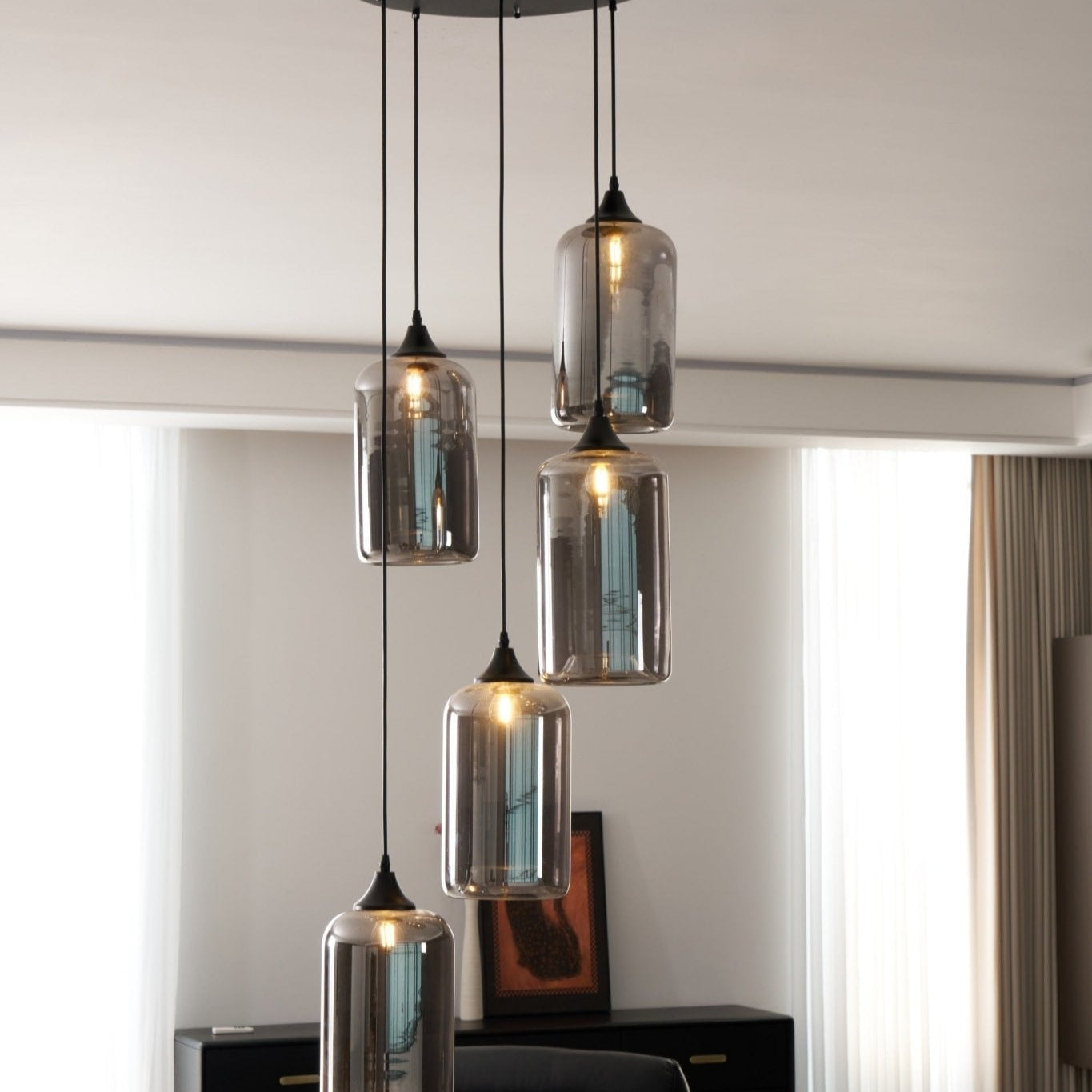 Valentina Minimalist Bottle Glass Pendant Light Smoke Gray - Letslighting
