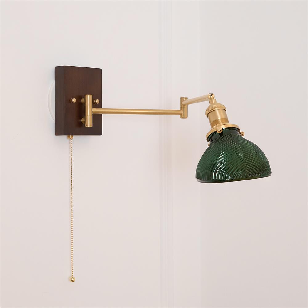 Emeric Adjustable Swing Arm Wall Lamp with Green Glass Shade - Letslighting