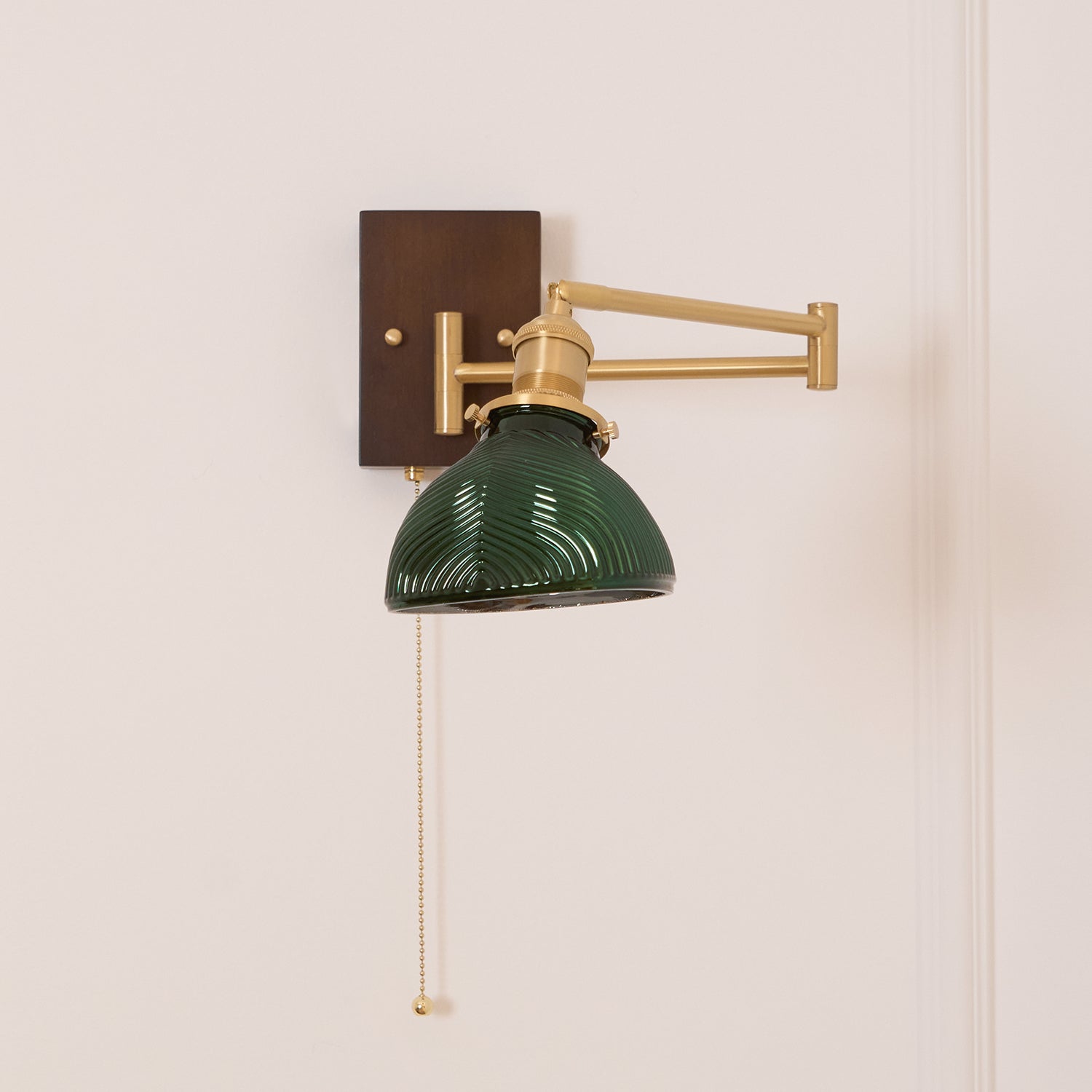 Emeric Adjustable Swing Arm Wall Lamp with Green Glass Shade - Letslighting