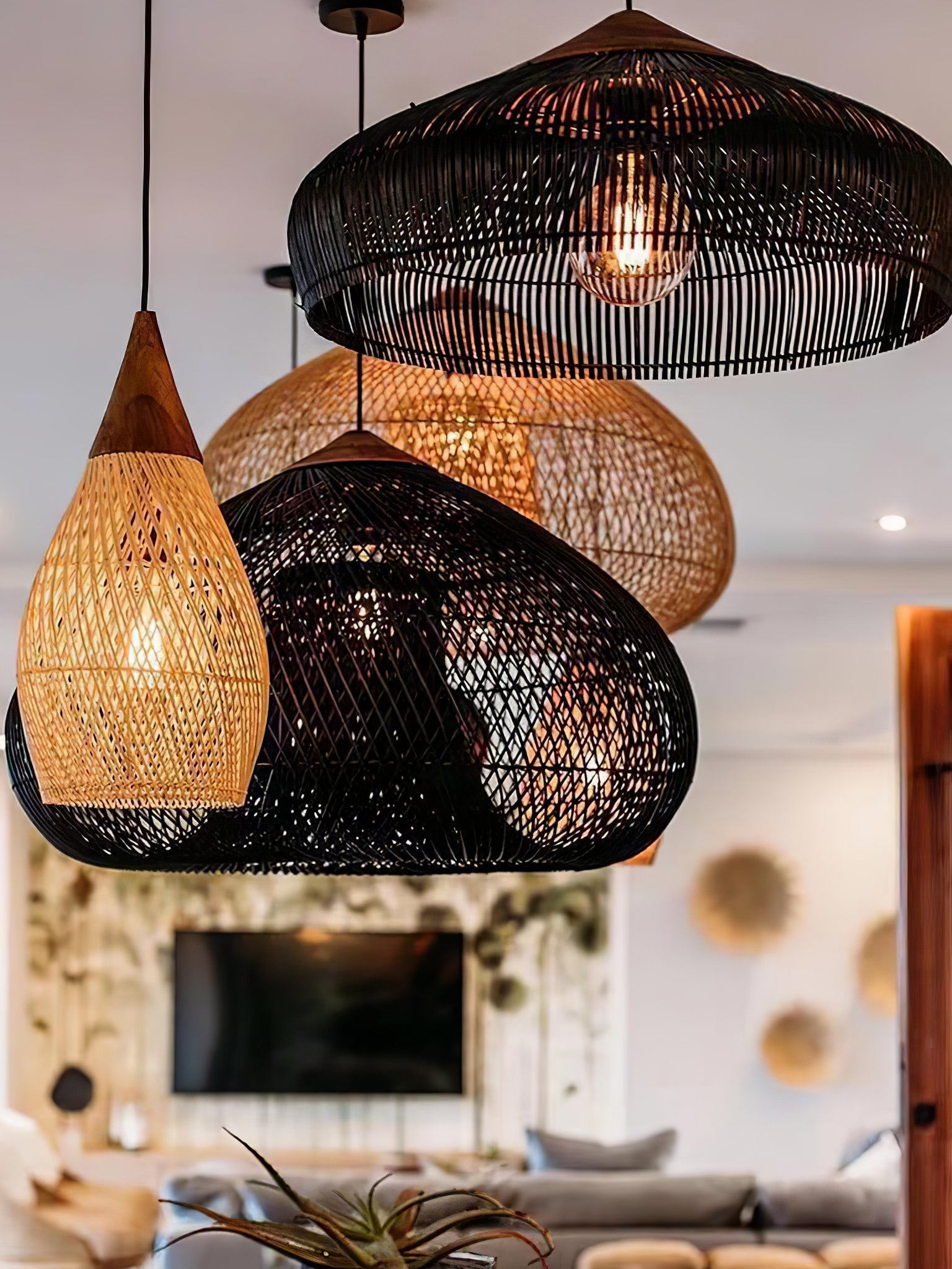 Solara Pendant Lamp Rattan Swag Woven - Letslighting