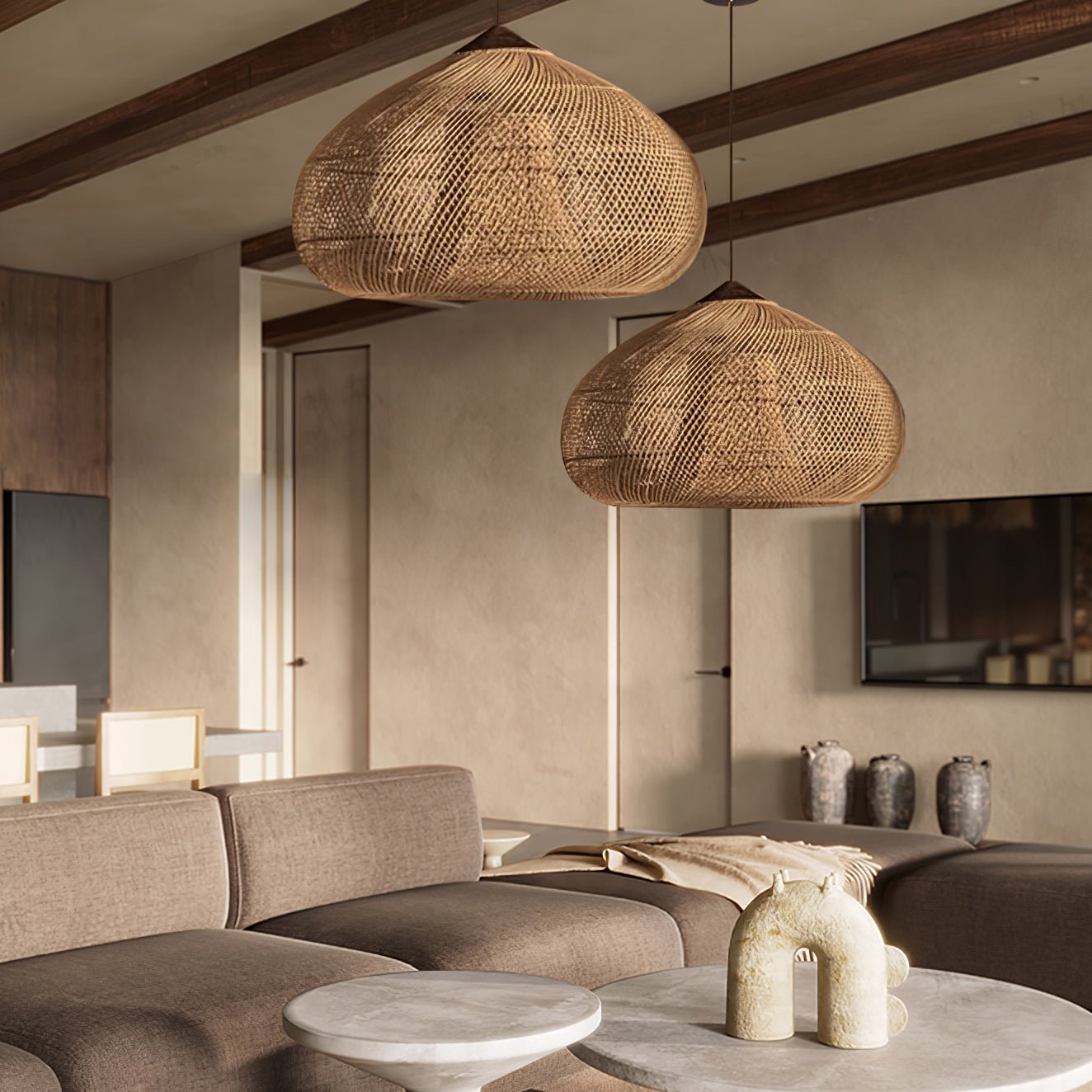 Solara Pendant Lamp Rattan Swag Woven - Letslighting