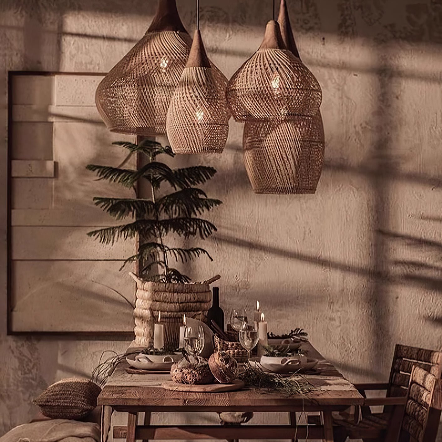 Solara Pendant Lamp Rattan Swag Woven - Letslighting
