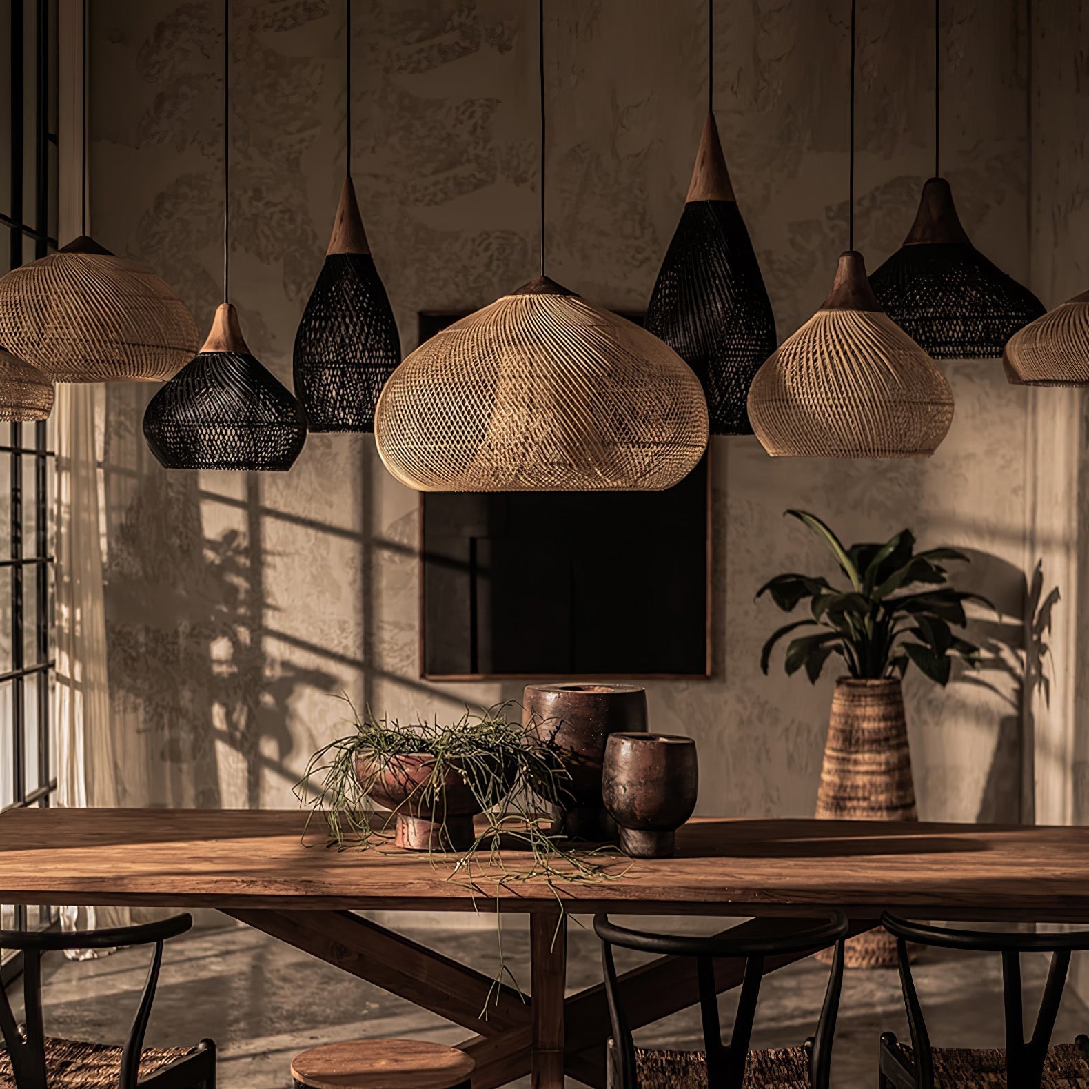 Solara Pendant Lamp Rattan Swag Woven - Letslighting