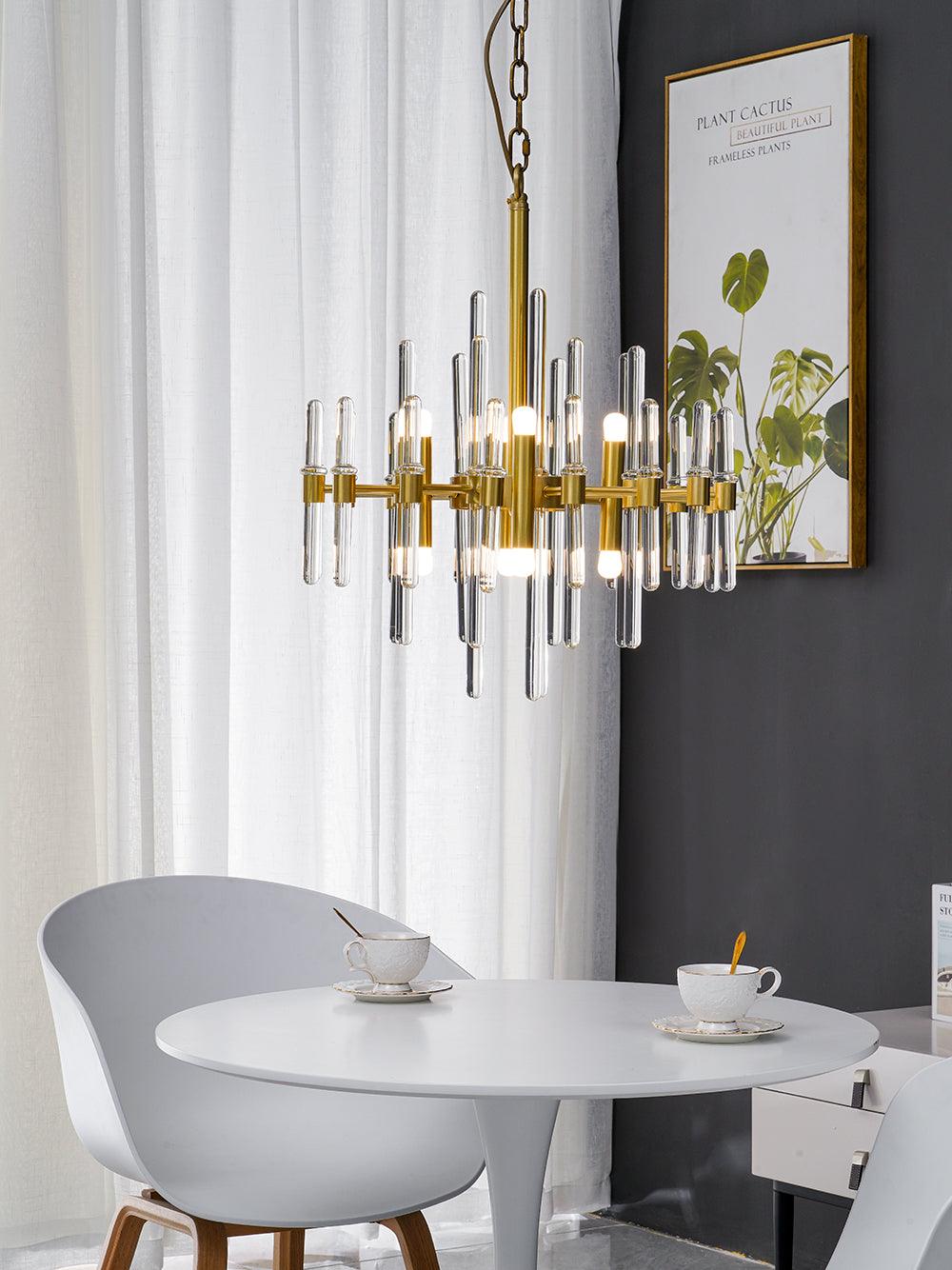 Solara Chandelier Antique Brass Starburst - Letslighting