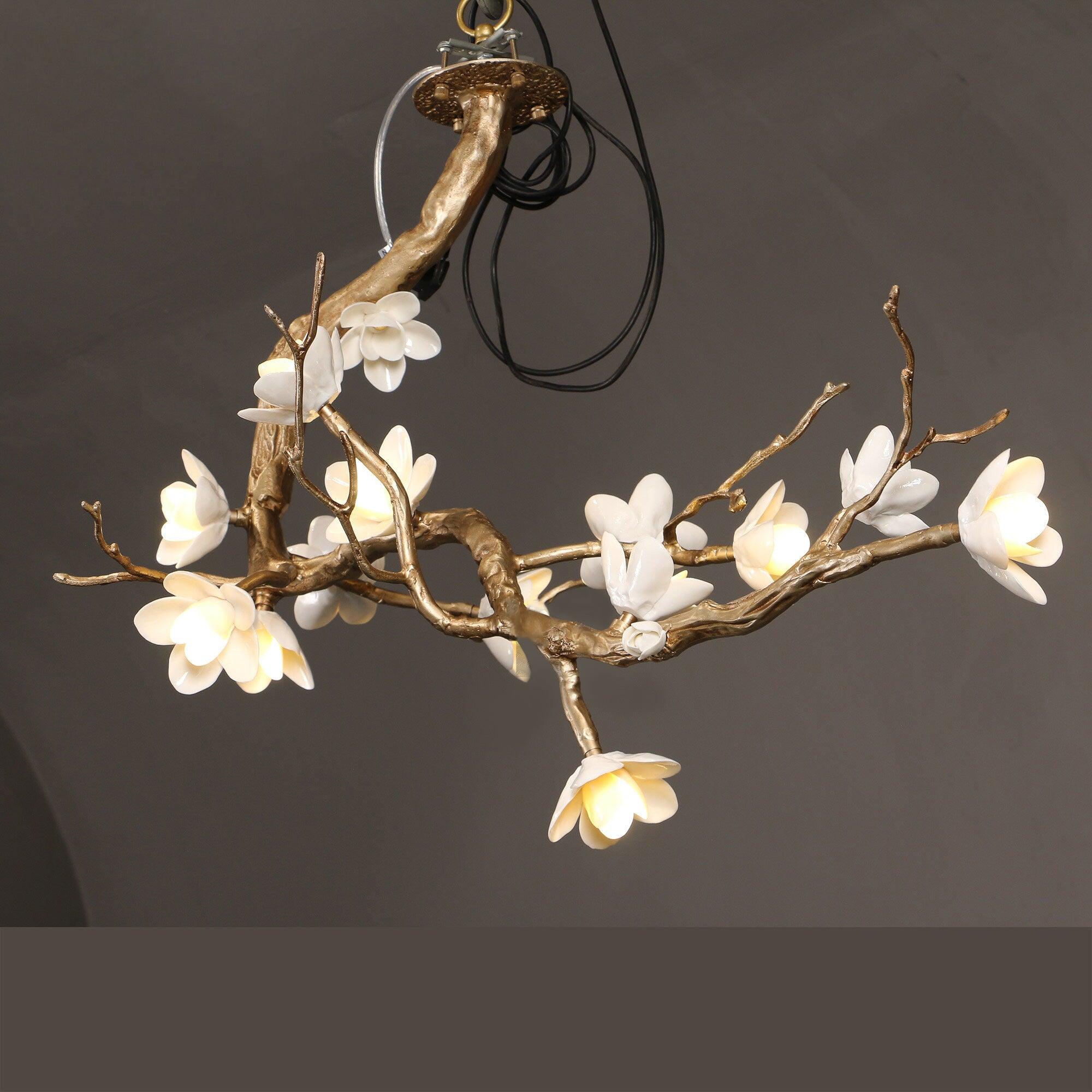 Lustra Chandelier Brass Flower Branch Natural - Letslighting