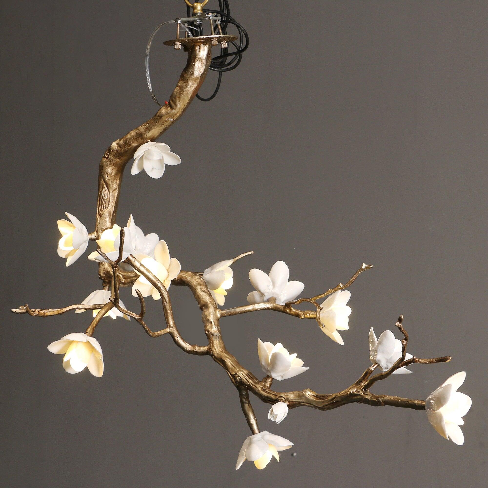 Lustra Chandelier Brass Flower Branch Natural - Letslighting