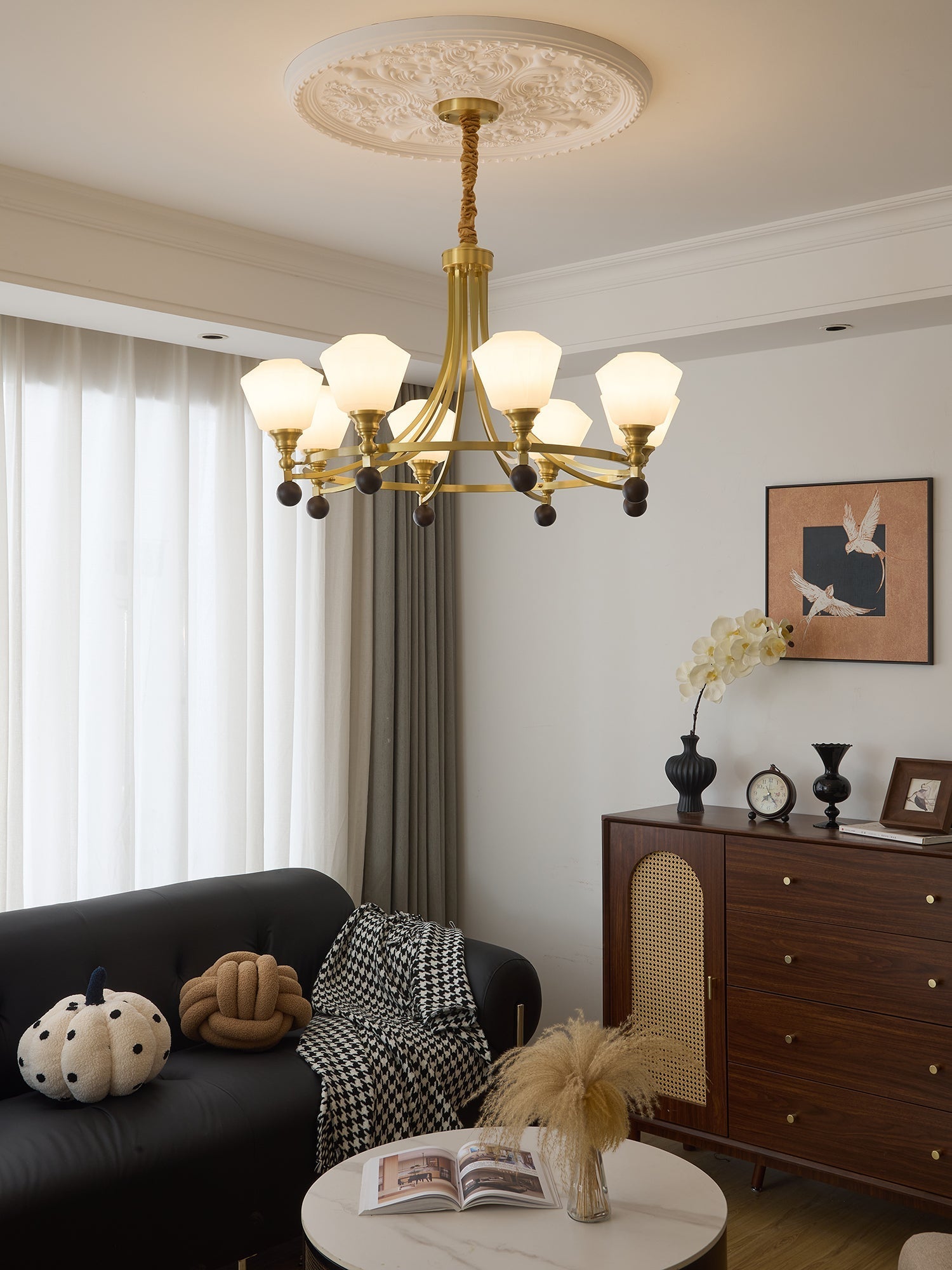Nyraeyra Premium Nordic Art Brass Wood Chandelier - Letslighting