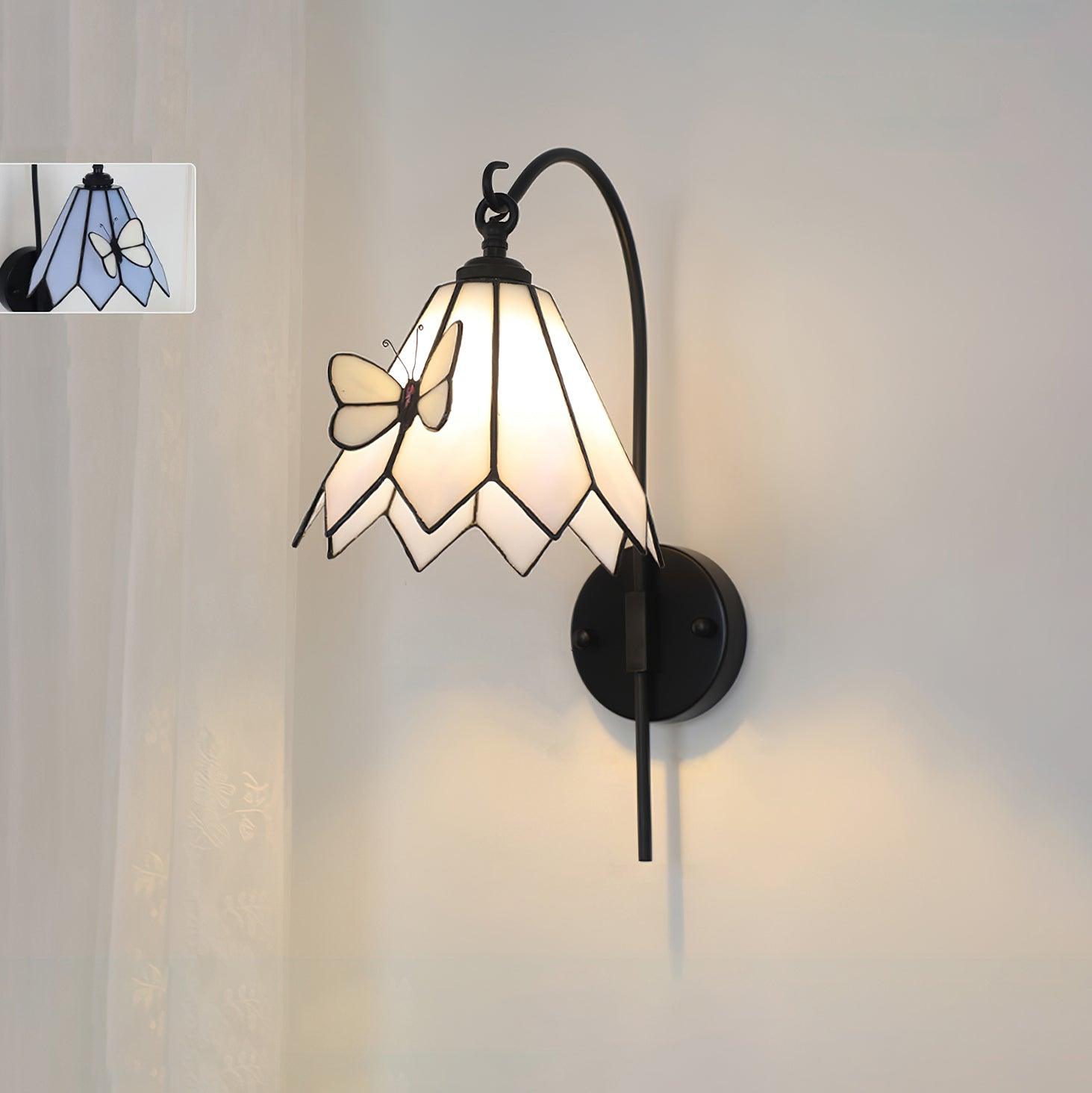 Wall Lamp Tiffany Glass Butterfly Shade Pink Yellow Art - Letslighting