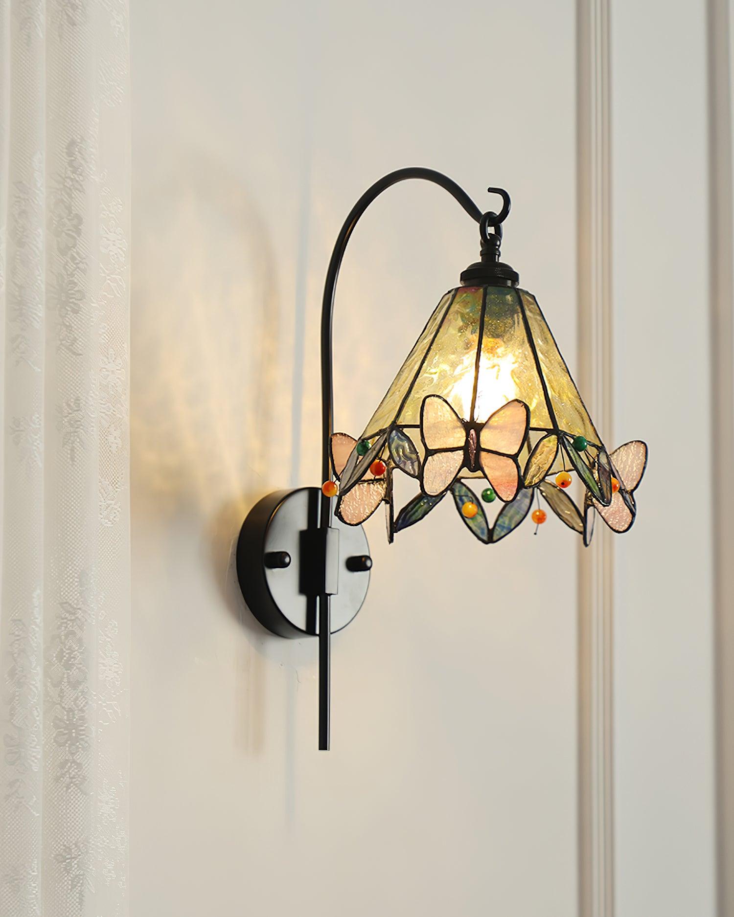Wall Lamp Tiffany Glass Butterfly Shade Pink Yellow Art - Letslighting