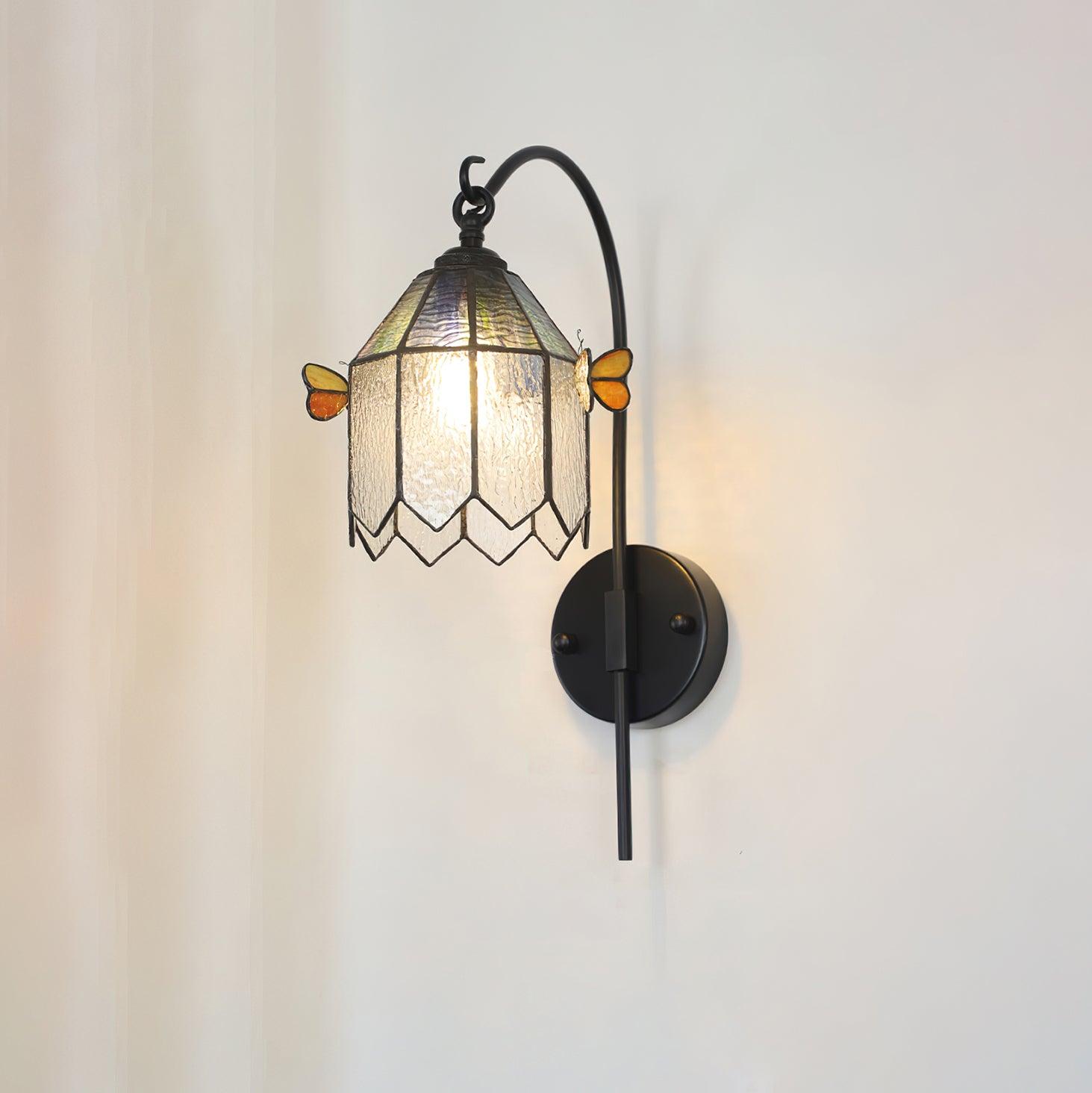 Wall Lamp Tiffany Glass Butterfly Shade Pink Yellow Art - Letslighting