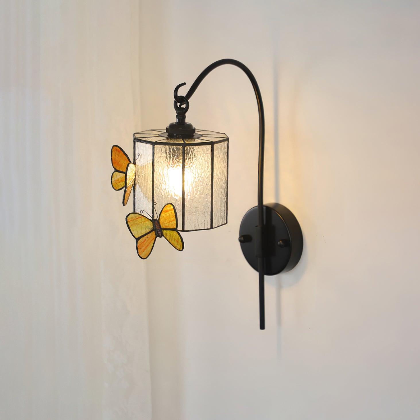 Wall Lamp Tiffany Glass Butterfly Shade Pink Yellow Art - Letslighting