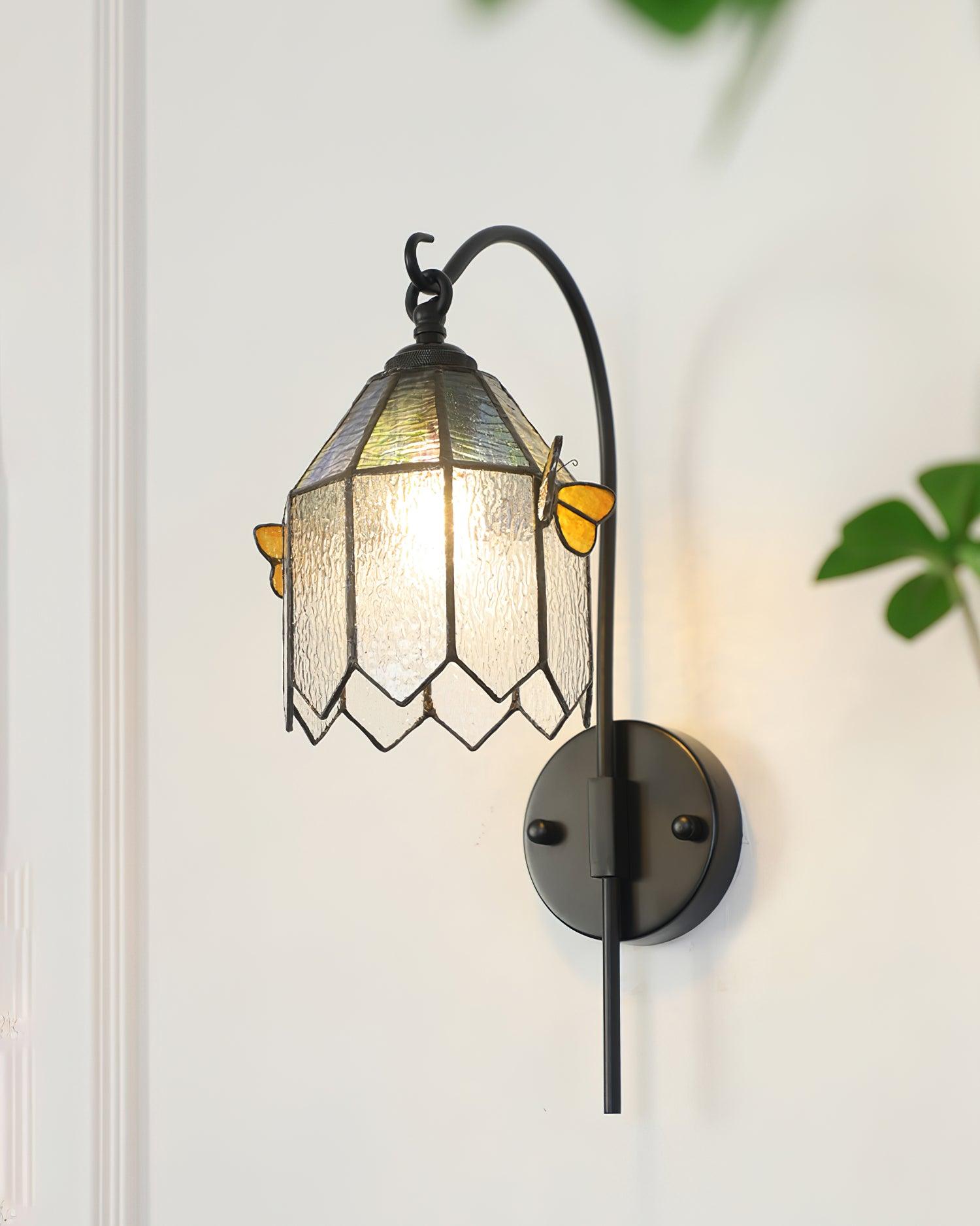 Wall Lamp Tiffany Glass Butterfly Shade Pink Yellow Art - Letslighting