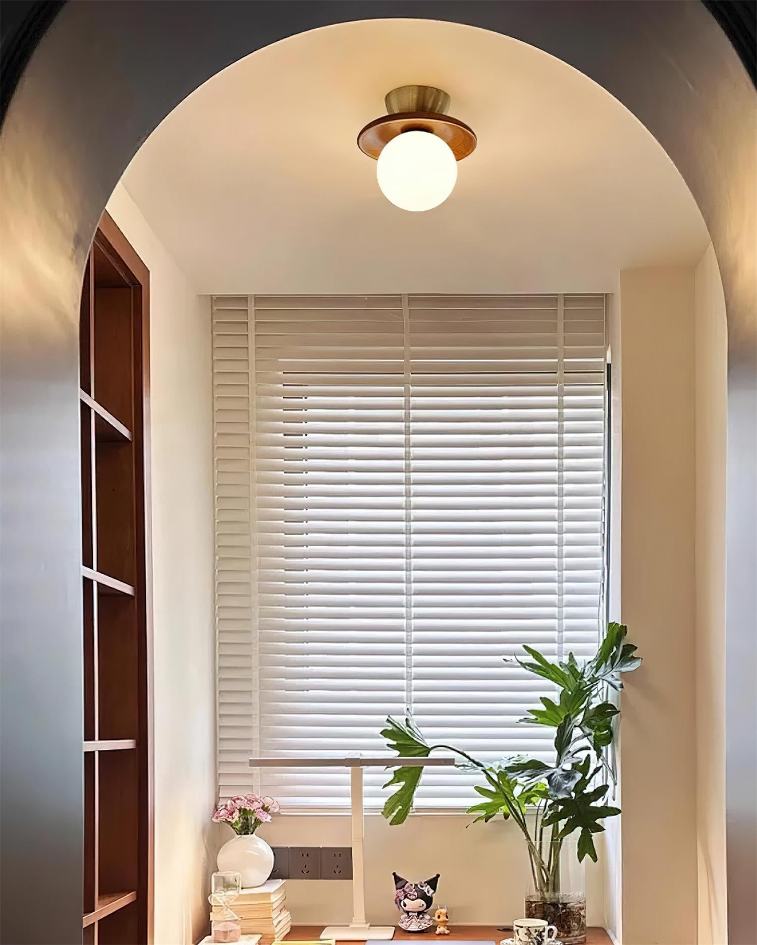 Ceiling Light Globe Opal Glass Modern Brass Walnut Accent Flush Mount - Letslighting