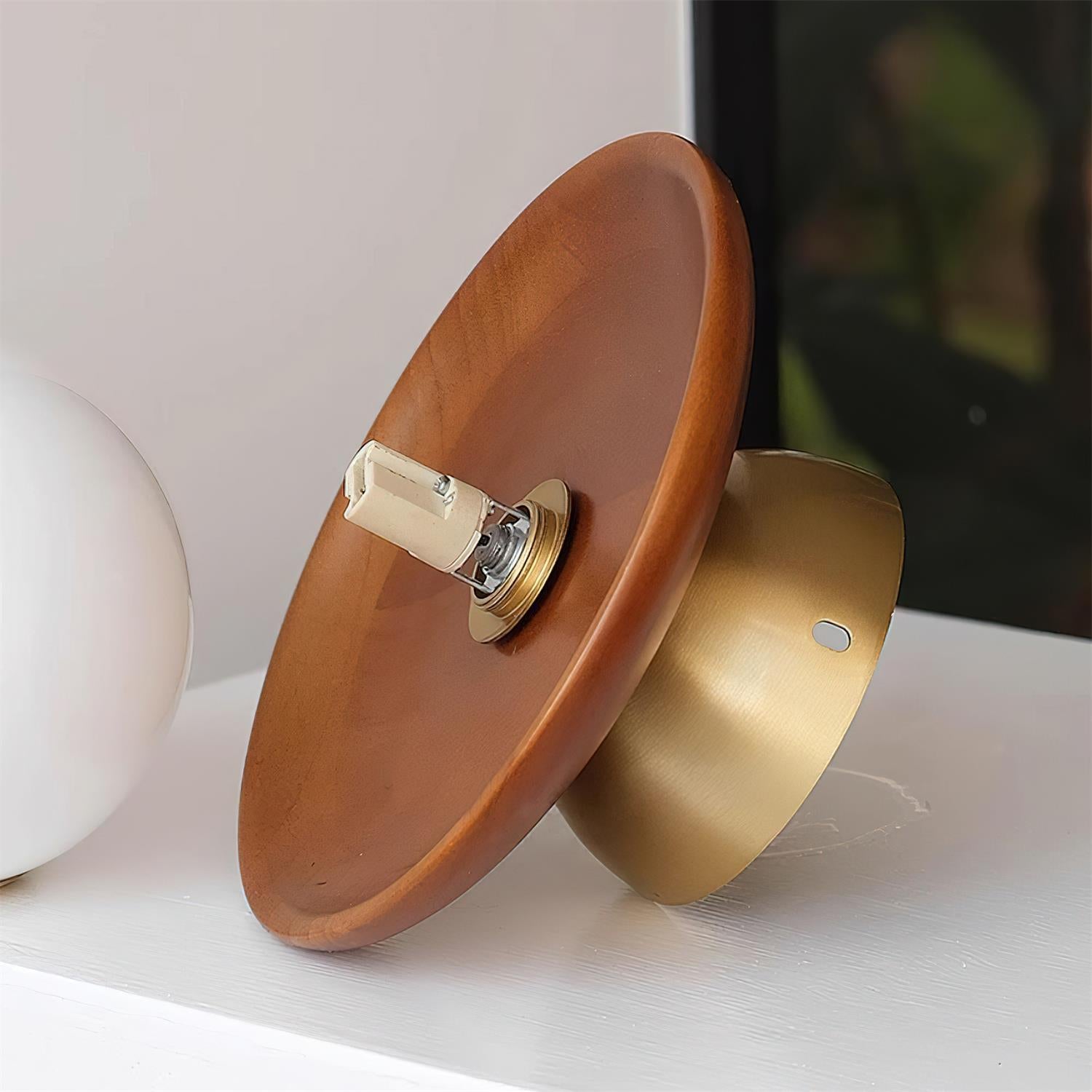 Ceiling Light Globe Opal Glass Modern Brass Walnut Accent Flush Mount - Letslighting
