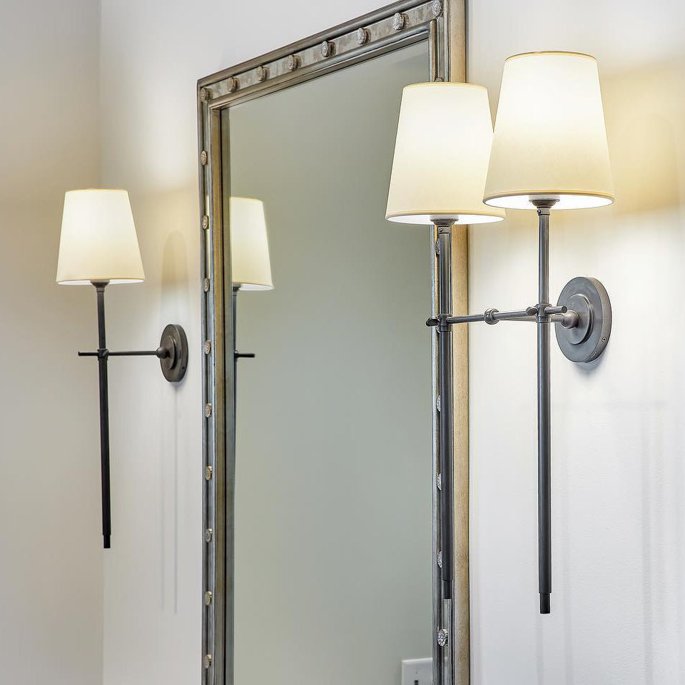 Silva Brass White Tapered Shade Wall Lamp