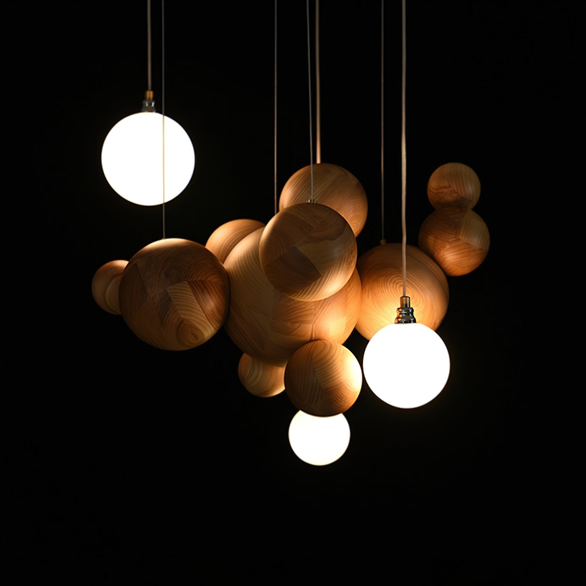 Lustra Chandelier Wood & Acrylic Bubble Ball Cluster - Letslighting