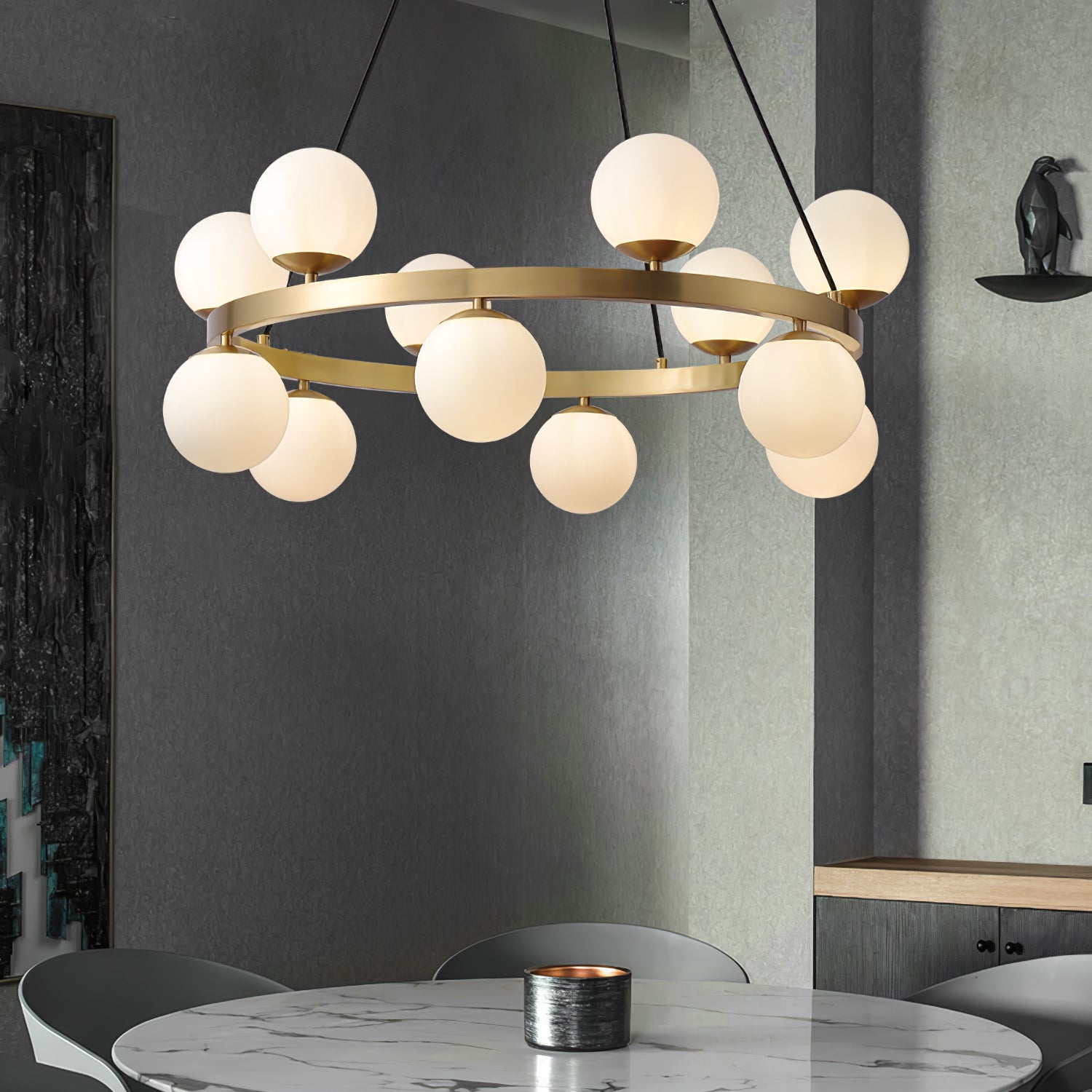 Lustra Chandelier Globe Brass Ring - Letslighting