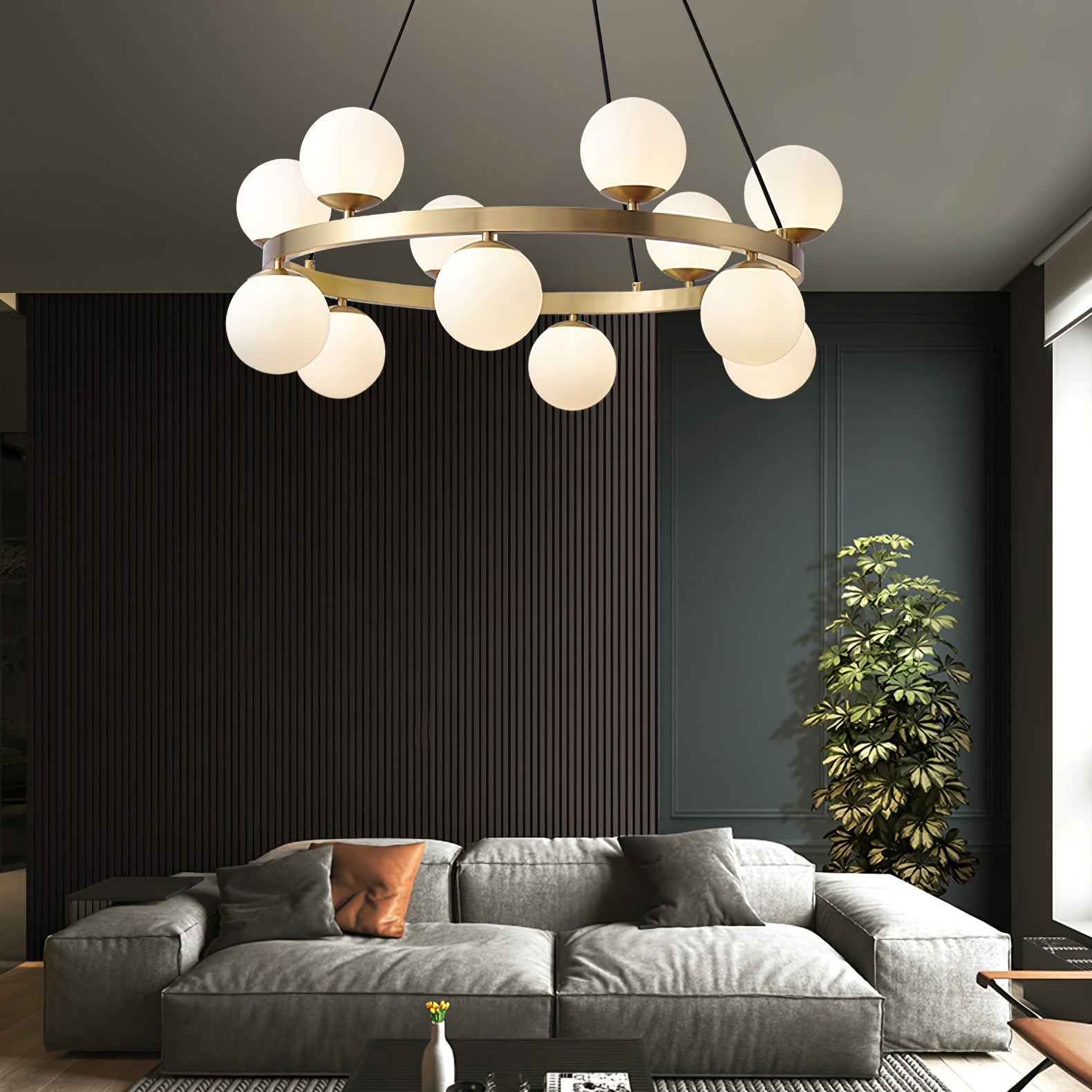 Lustra Chandelier Globe Brass Ring - Letslighting