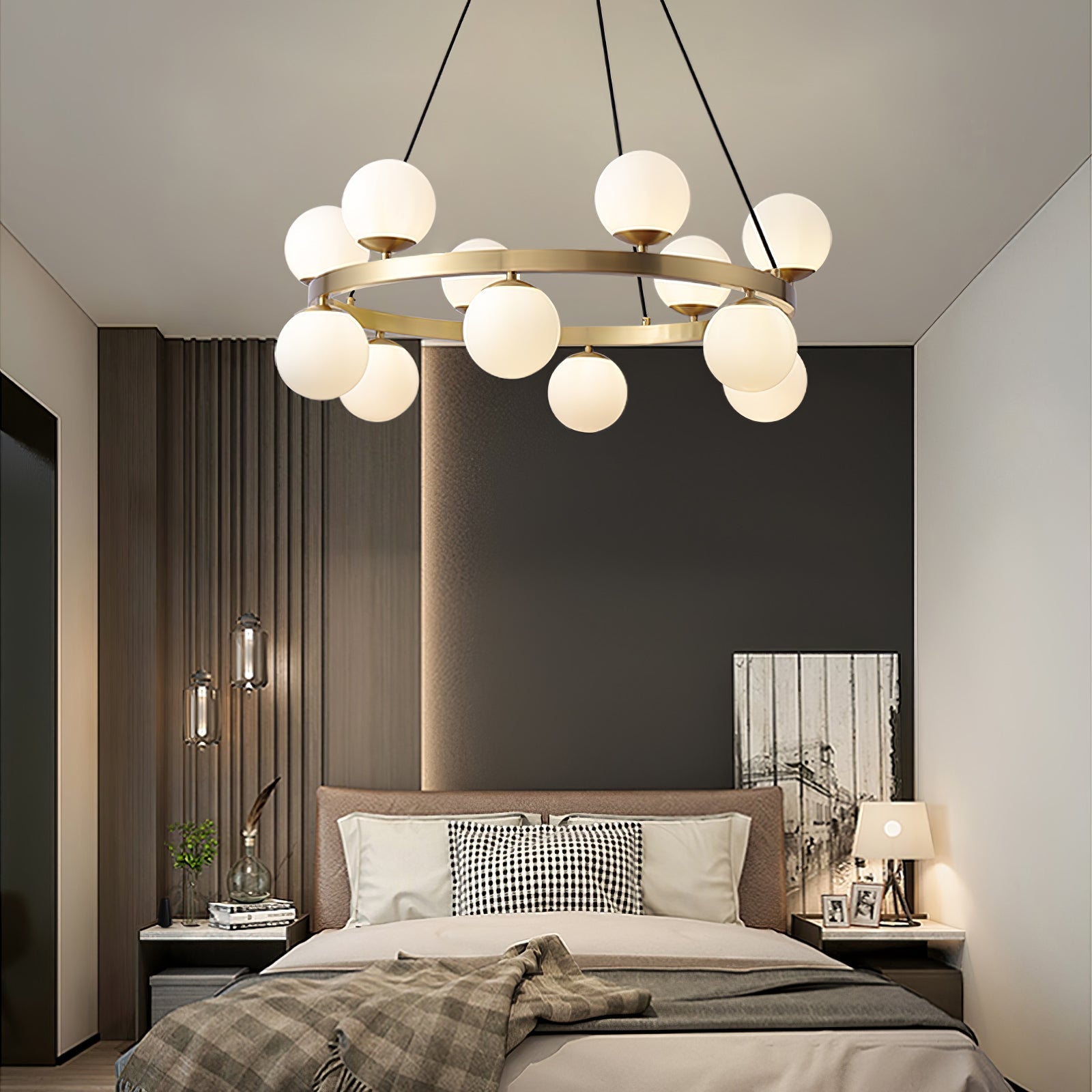 Lustra Chandelier Globe Brass Ring - Letslighting