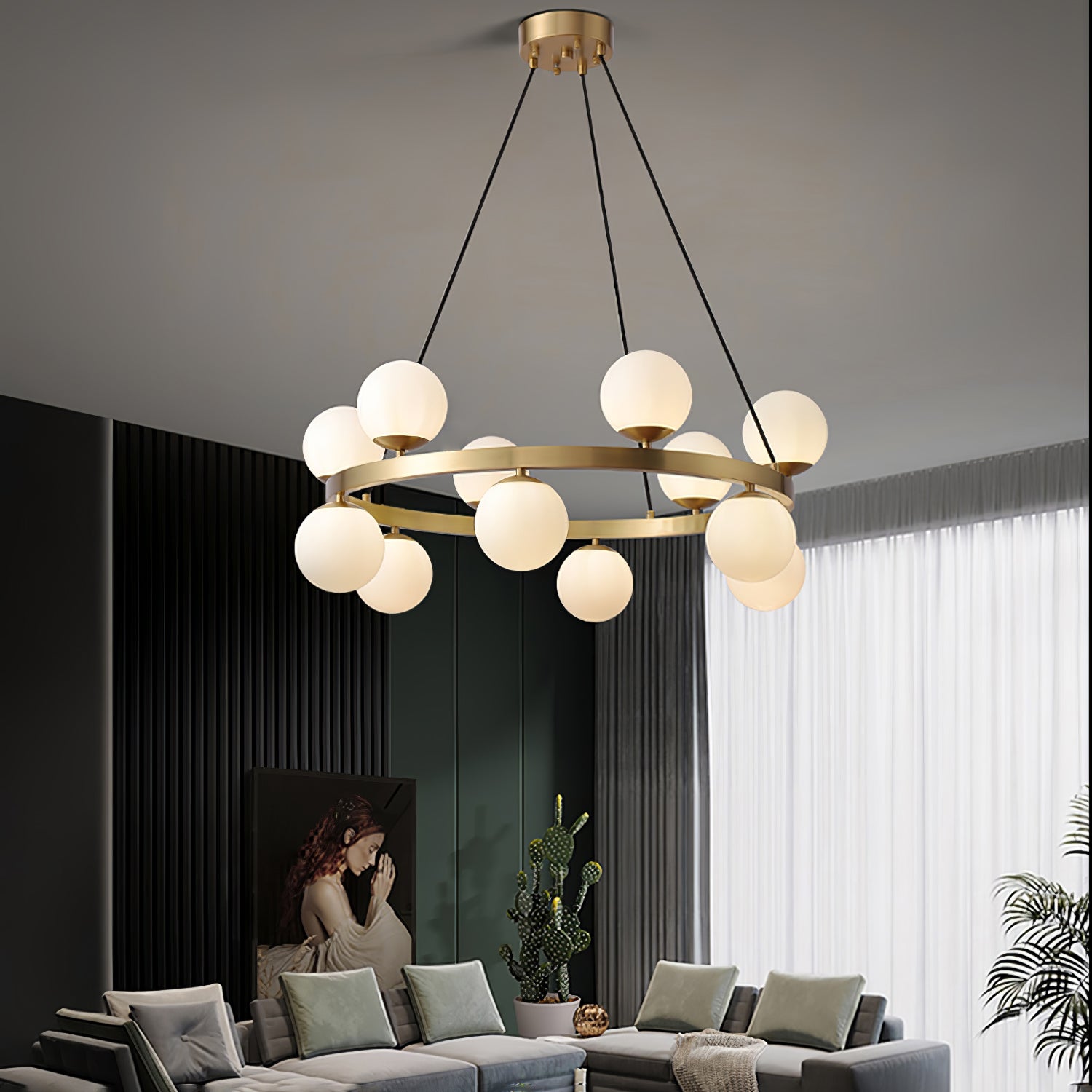 Lustra Chandelier Globe Brass Ring - Letslighting
