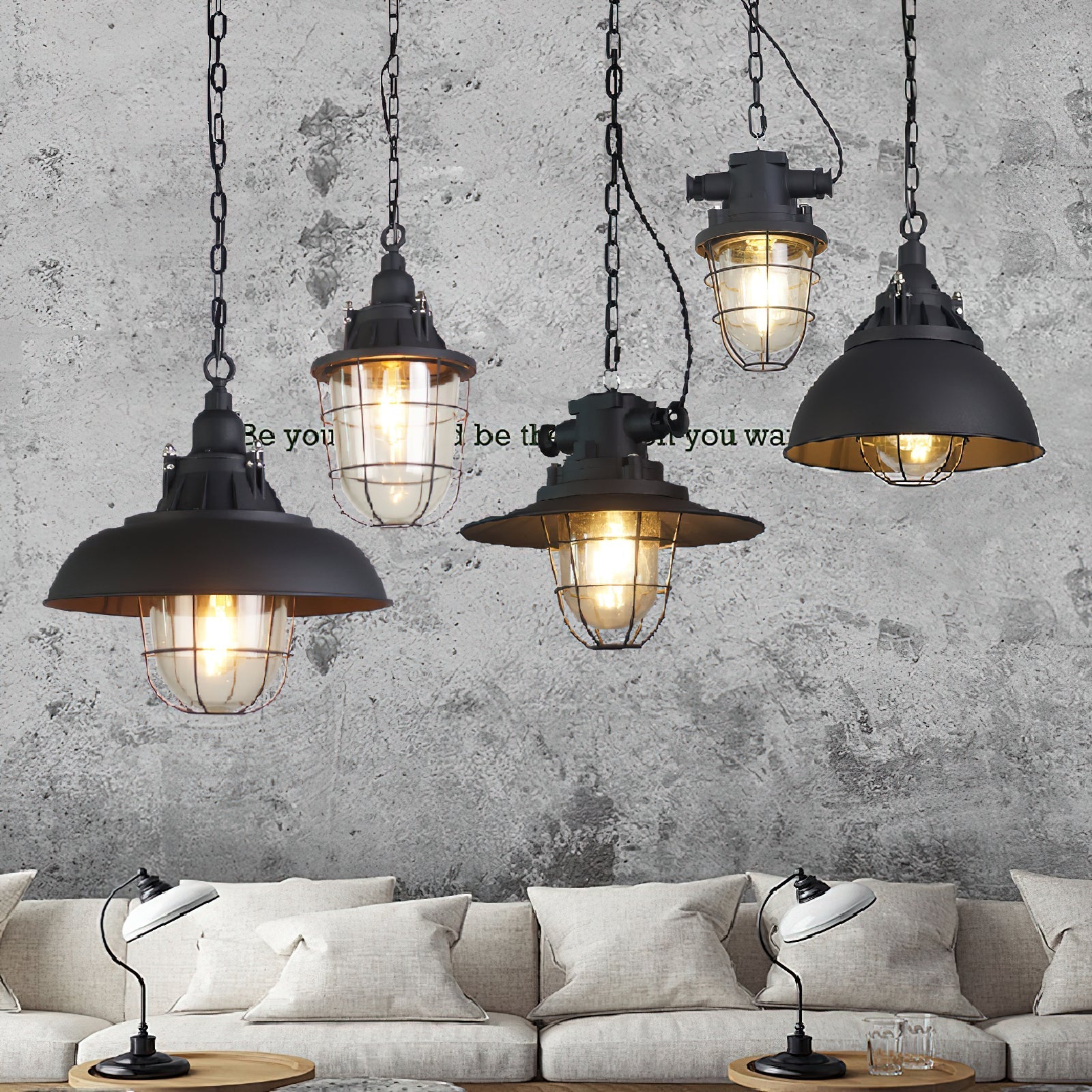Celest Vintage Industrial Cage Glass Pendant Light - Letslighting