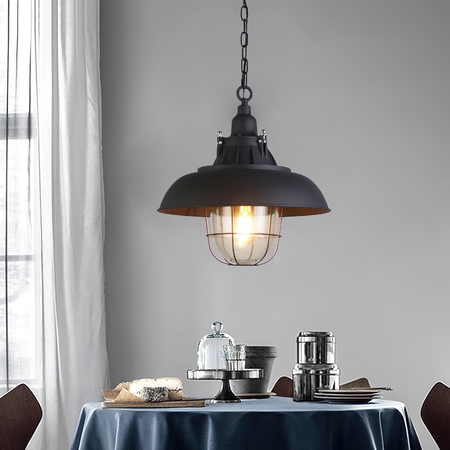 Celest Vintage Industrial Cage Glass Pendant Light - Letslighting