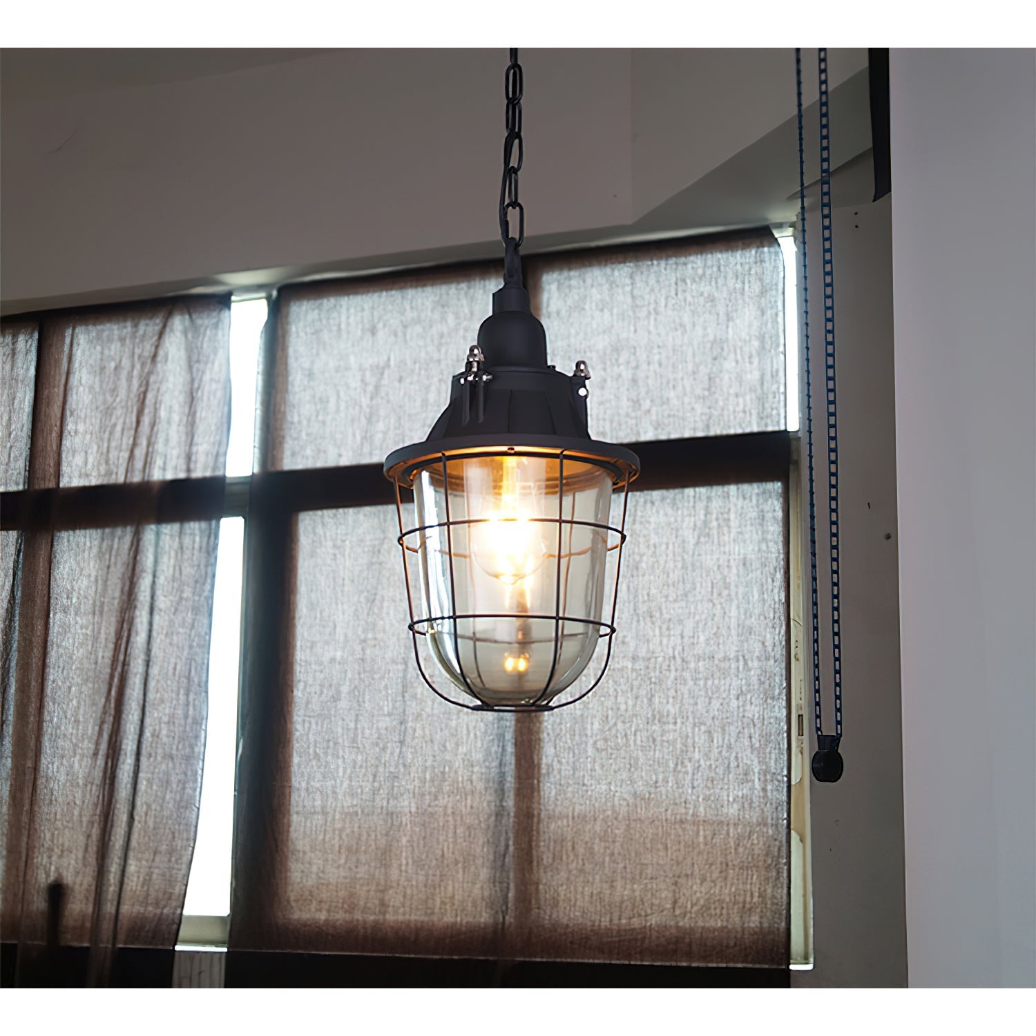 Celest Vintage Industrial Cage Glass Pendant Light - Letslighting