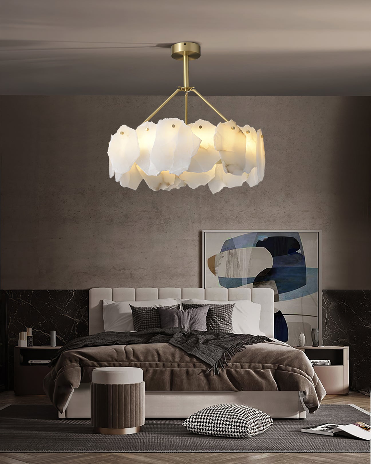 Burton Chandelier Alabaster Layered Halo - Letslighting