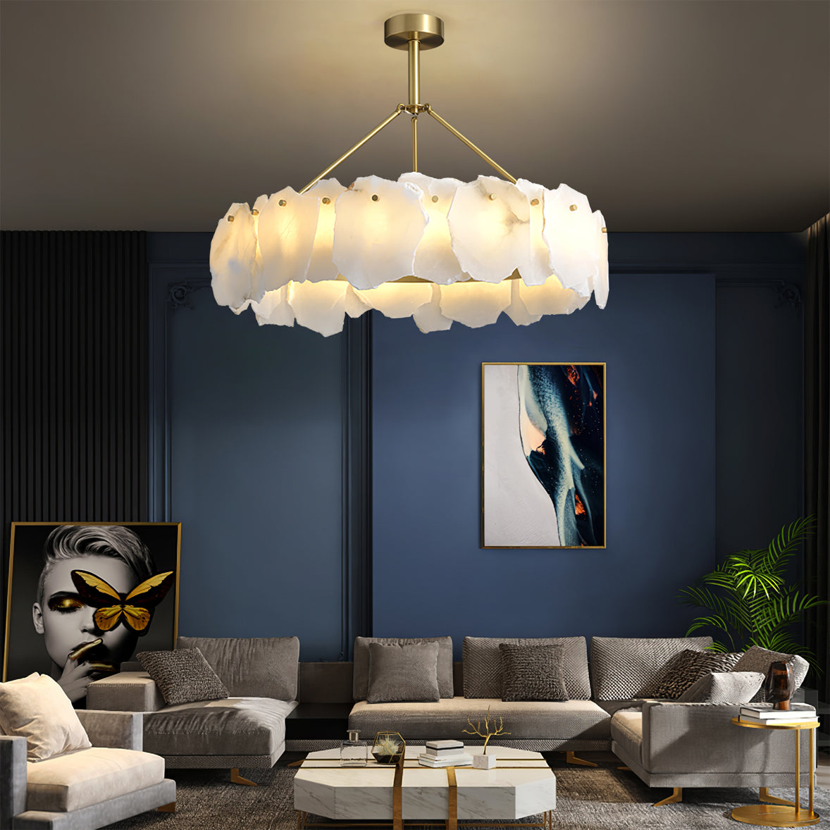 Burton Chandelier Alabaster Layered Halo - Letslighting