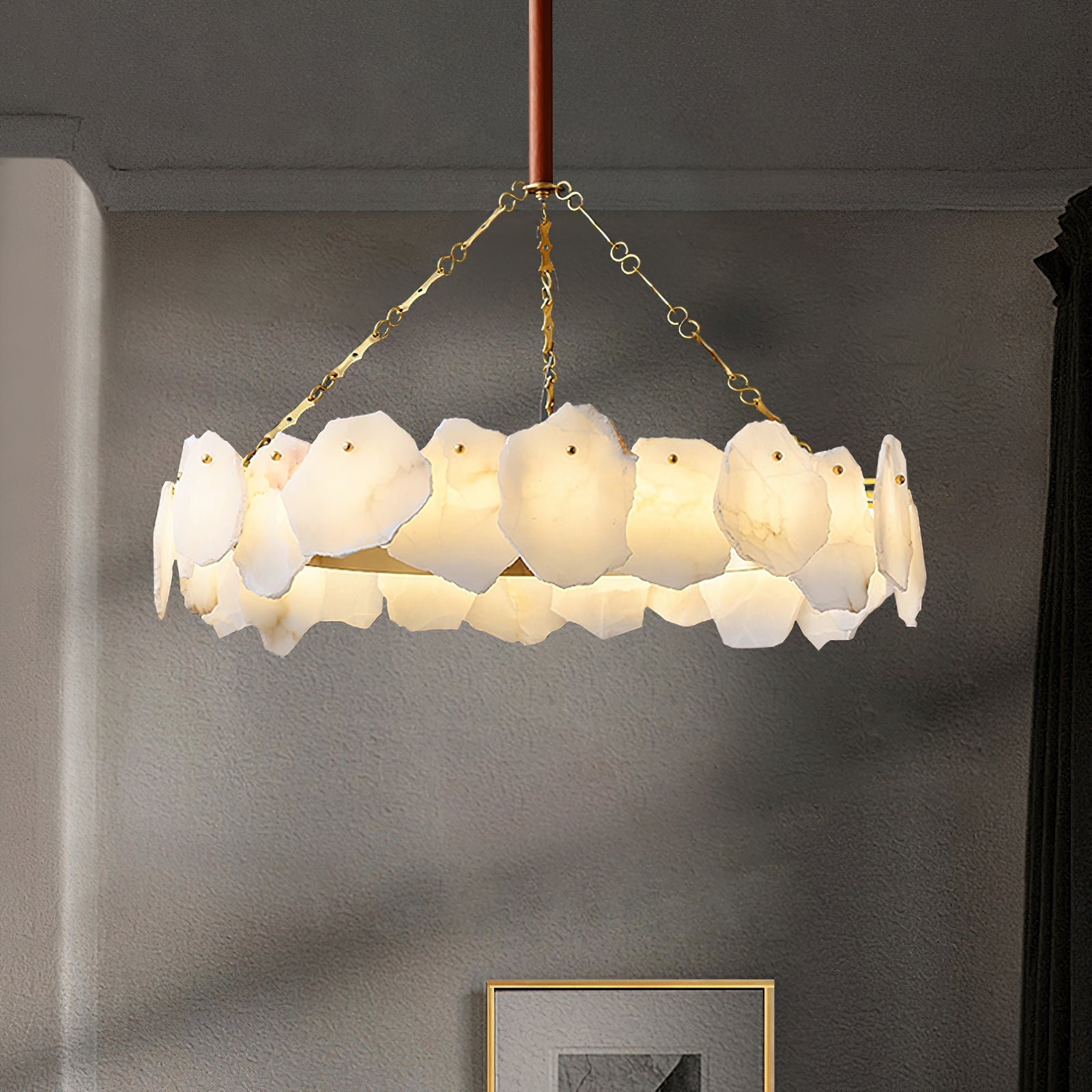 Alora Postmodern Luxury Round Brass Marble Chandelier - Letslighting