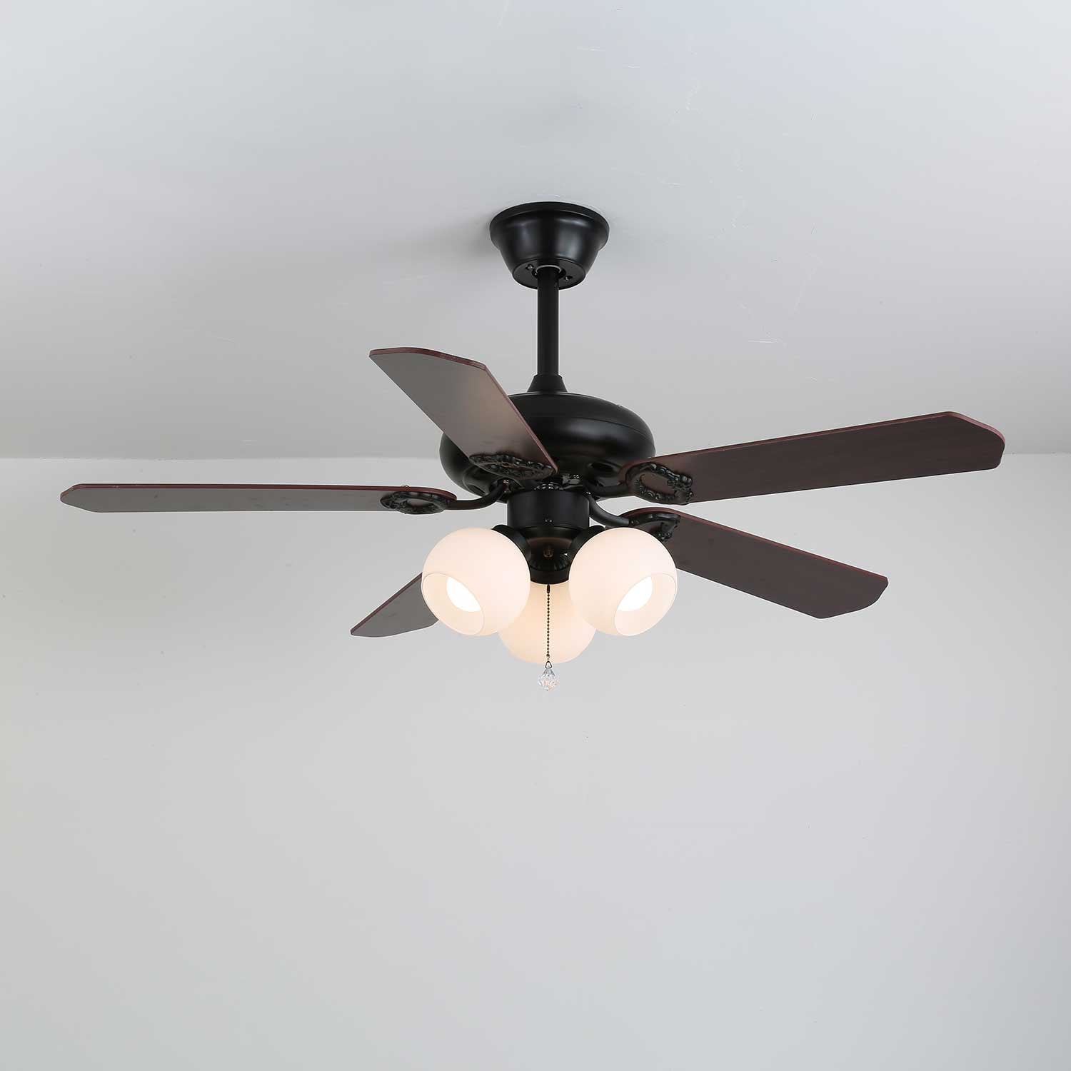 Calviera Vintage Wood Glass Ceiling Fan Light - Letslighting