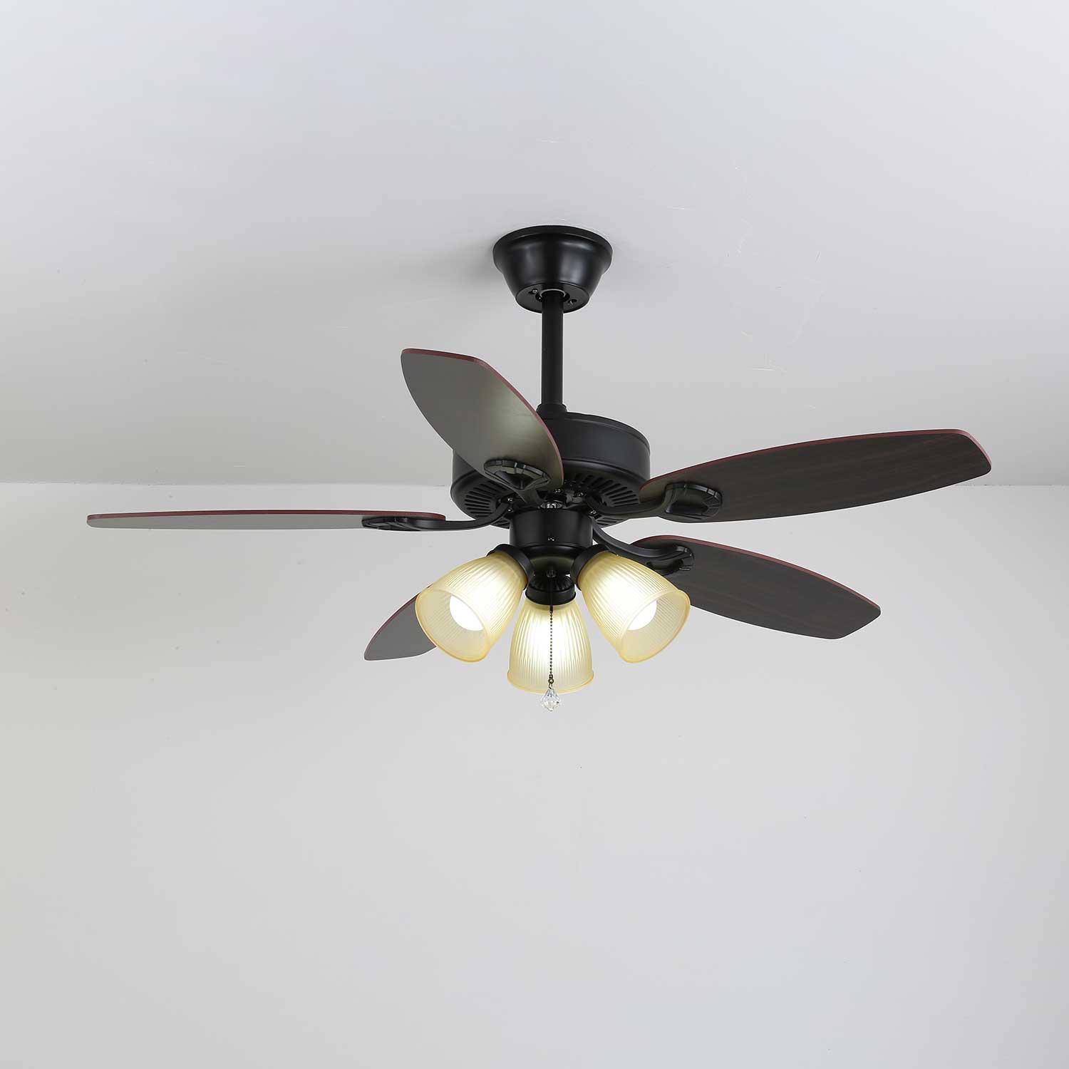 Calviera Vintage Wood Glass Ceiling Fan Light - Letslighting