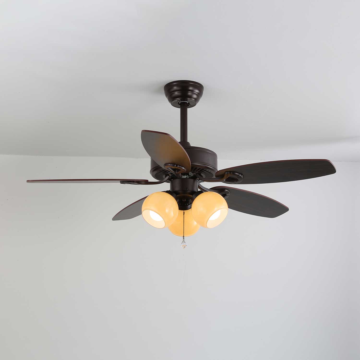 Calviera Vintage Wood Glass Ceiling Fan Light - Letslighting