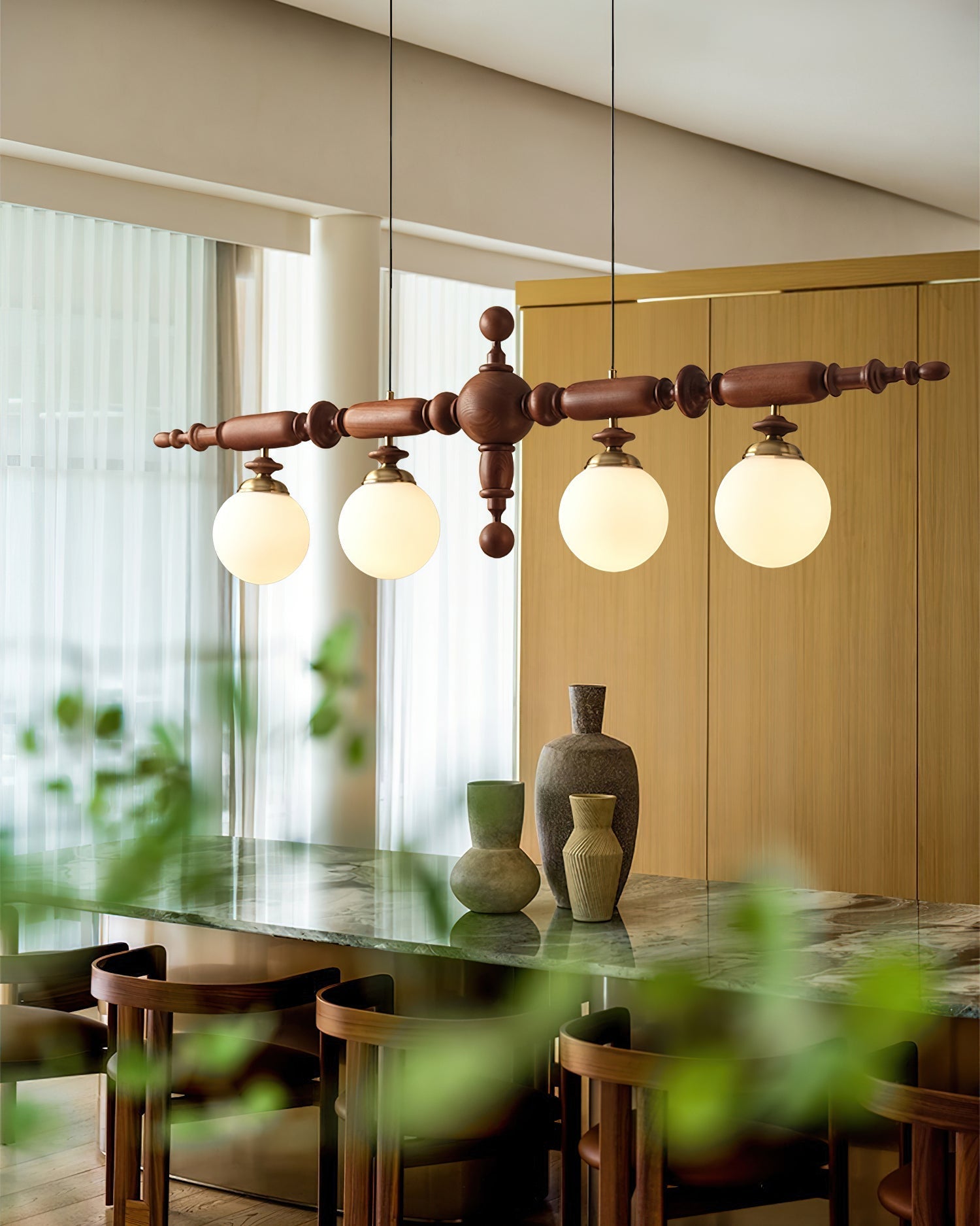 Isilira Classic Wood Glass Linear Pendant Light - Letslighting