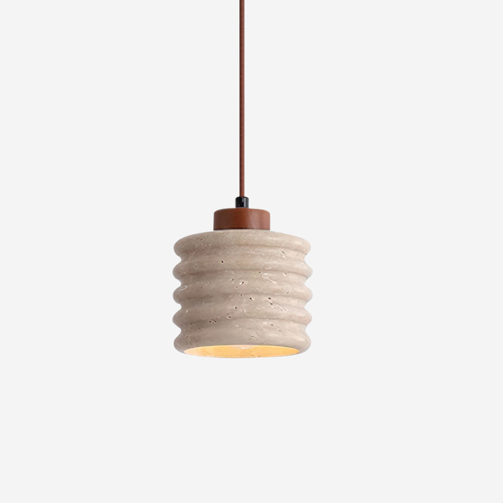 Pendant Lamp Travertine Ripple Shade Walnut Wood Organic Wabi-Sabi