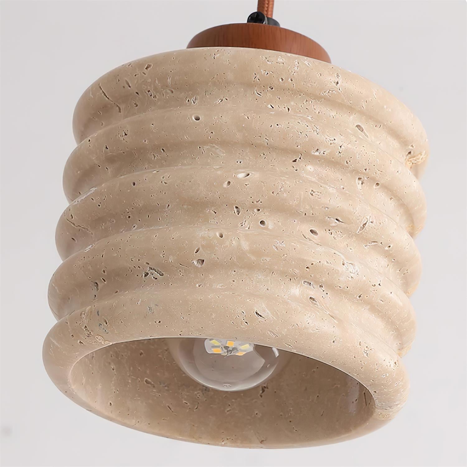 Pendant Lamp Travertine Ripple Shade Walnut Wood Organic Wabi-Sabi