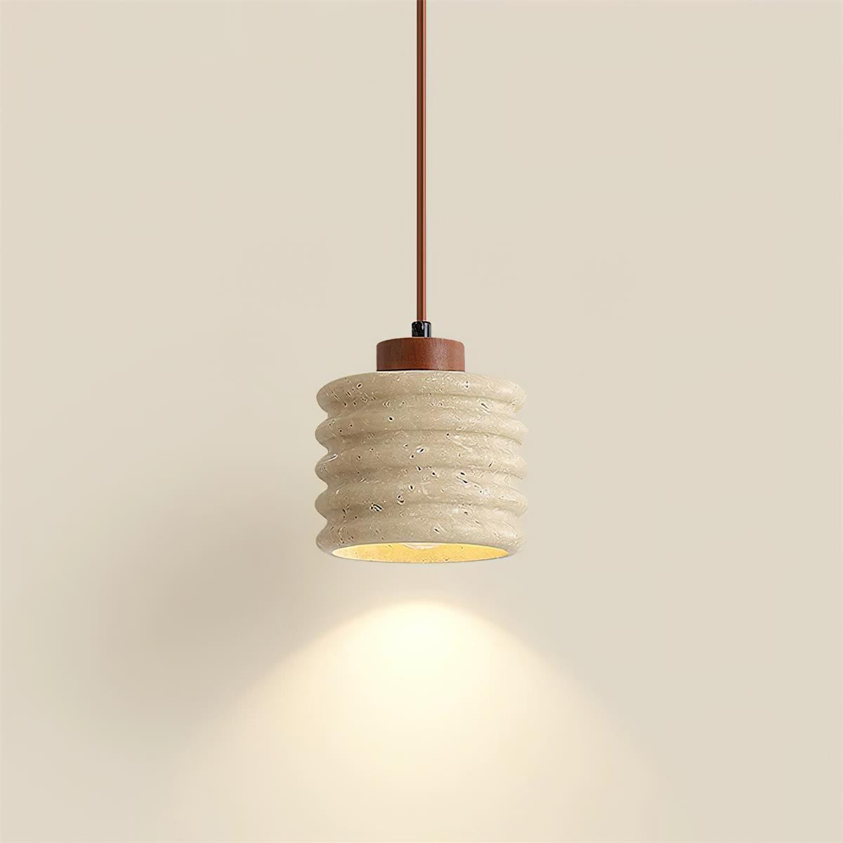 Pendant Lamp Travertine Ripple Shade Walnut Wood Organic Wabi-Sabi