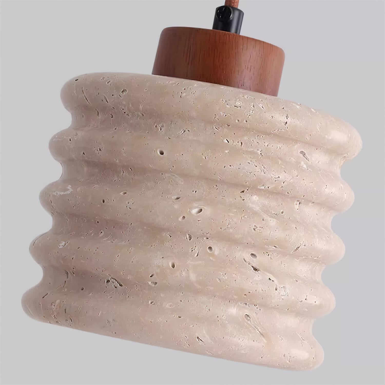Pendant Lamp Travertine Ripple Shade Walnut Wood Organic Wabi-Sabi
