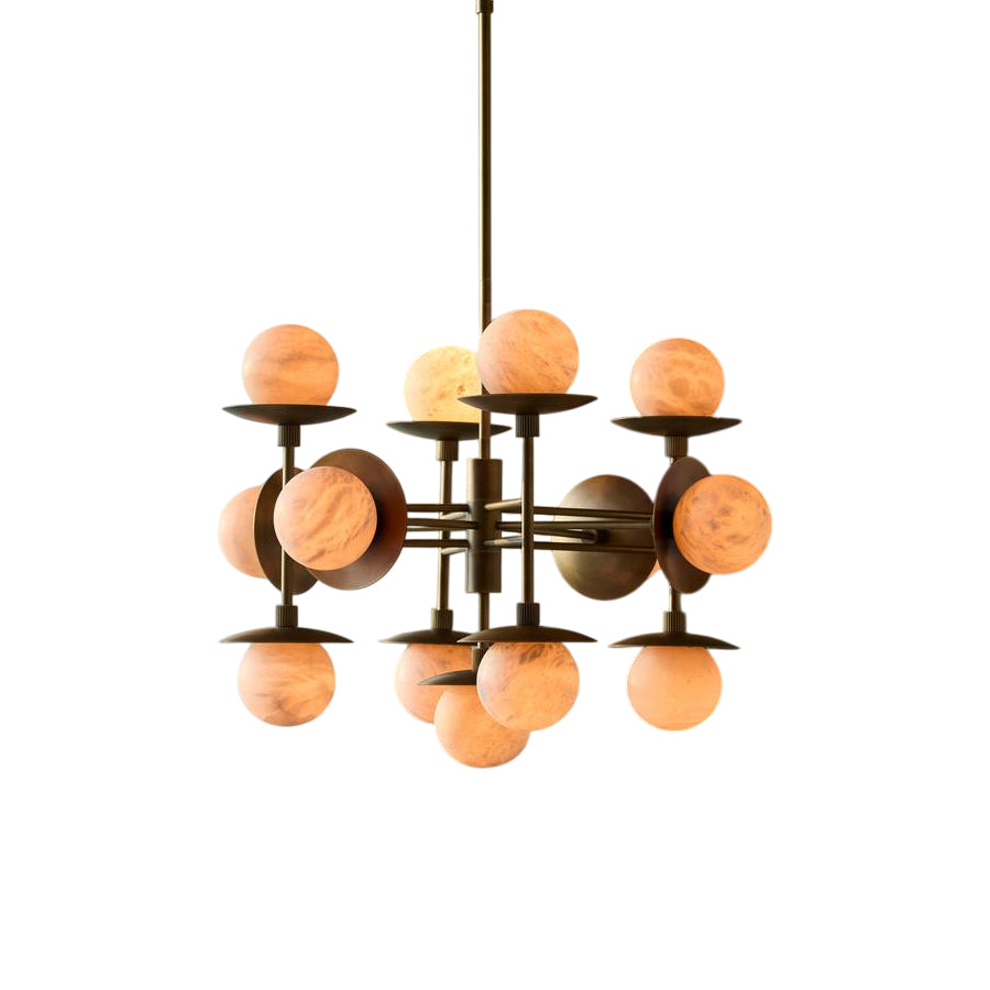 Xenon Vintage Industrial Brass Alabaster Chandelier - Letslighting