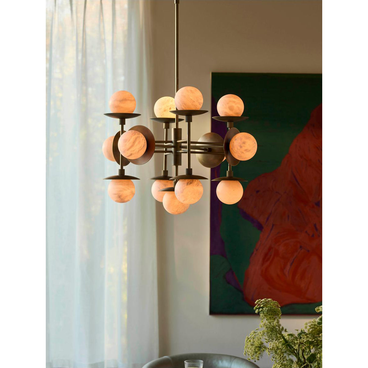 Xenon Vintage Industrial Brass Alabaster Chandelier - Letslighting