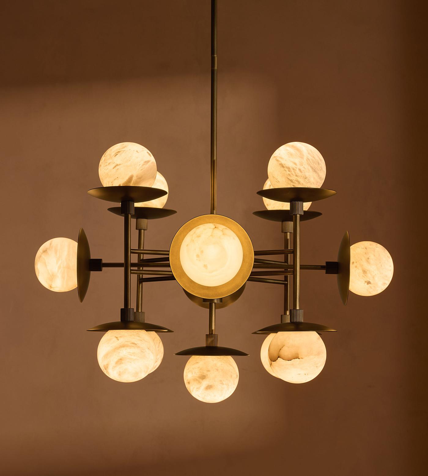 Xenon Vintage Industrial Brass Alabaster Chandelier - Letslighting