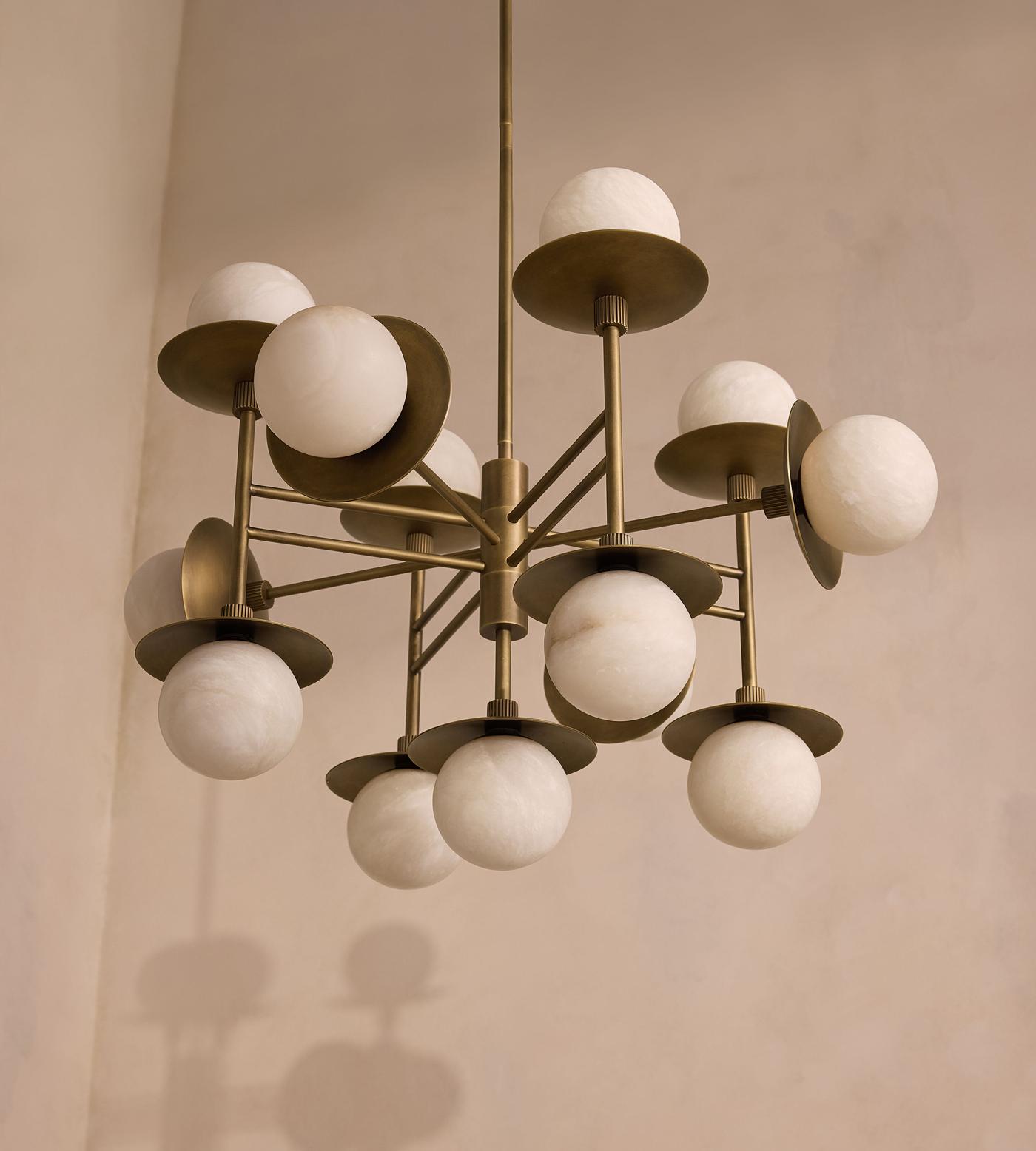 Xenon Vintage Industrial Brass Alabaster Chandelier - Letslighting