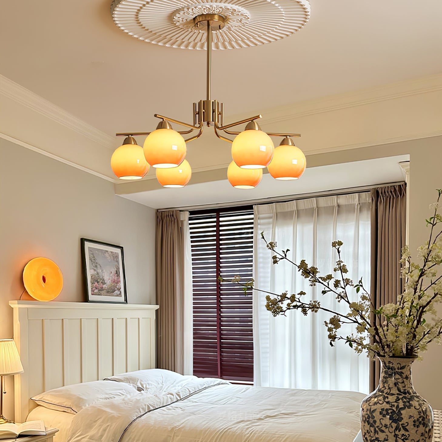 Lustra Chandelier Brass Caramel Globe Minimalist - Letslighting